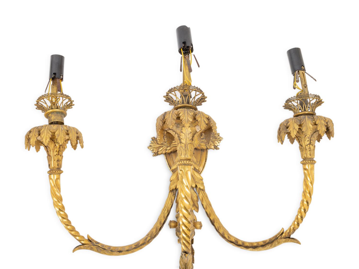 A Pair of Napoleon III Gilt Bronze Three-Light Sconces