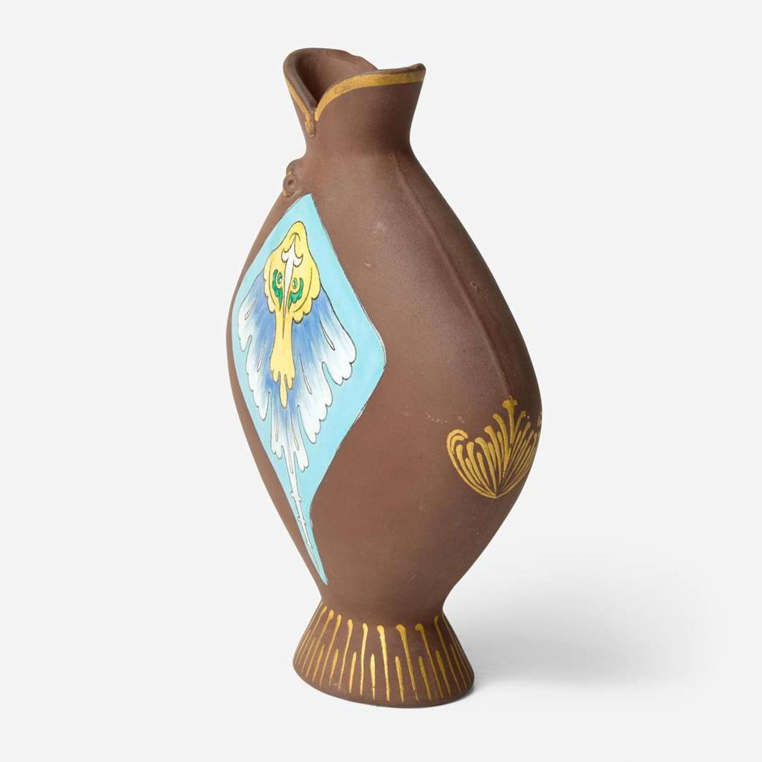 A Wedgwood Christopher Dresser (1834-1904) Designed Chocolate Stoneware Fish Vase, UK, circa 1870