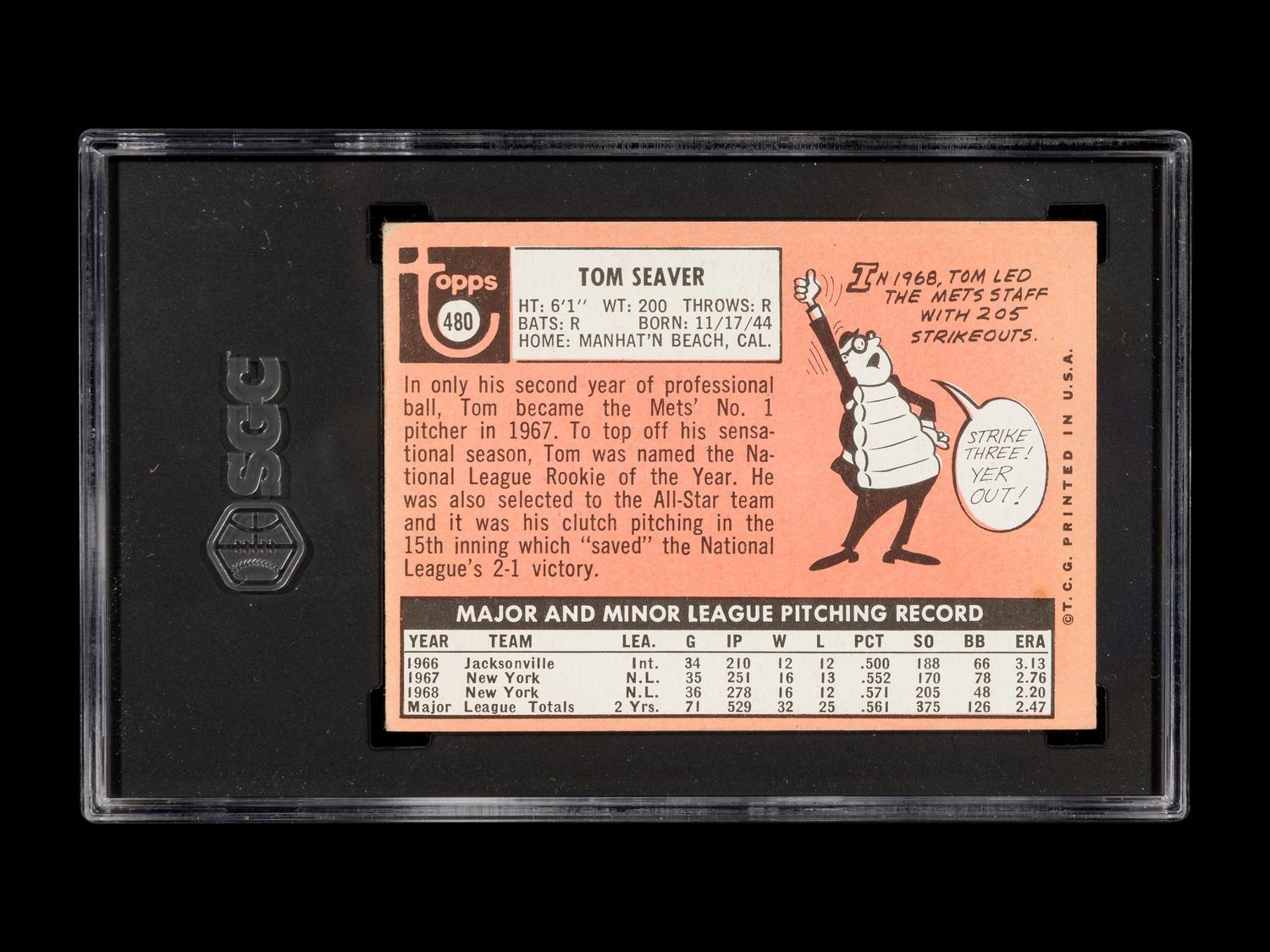 A Group of Tom Seaver Topps Baseball Cards Including 1967 Rookie Card No. 581 (SGC 3 VG),