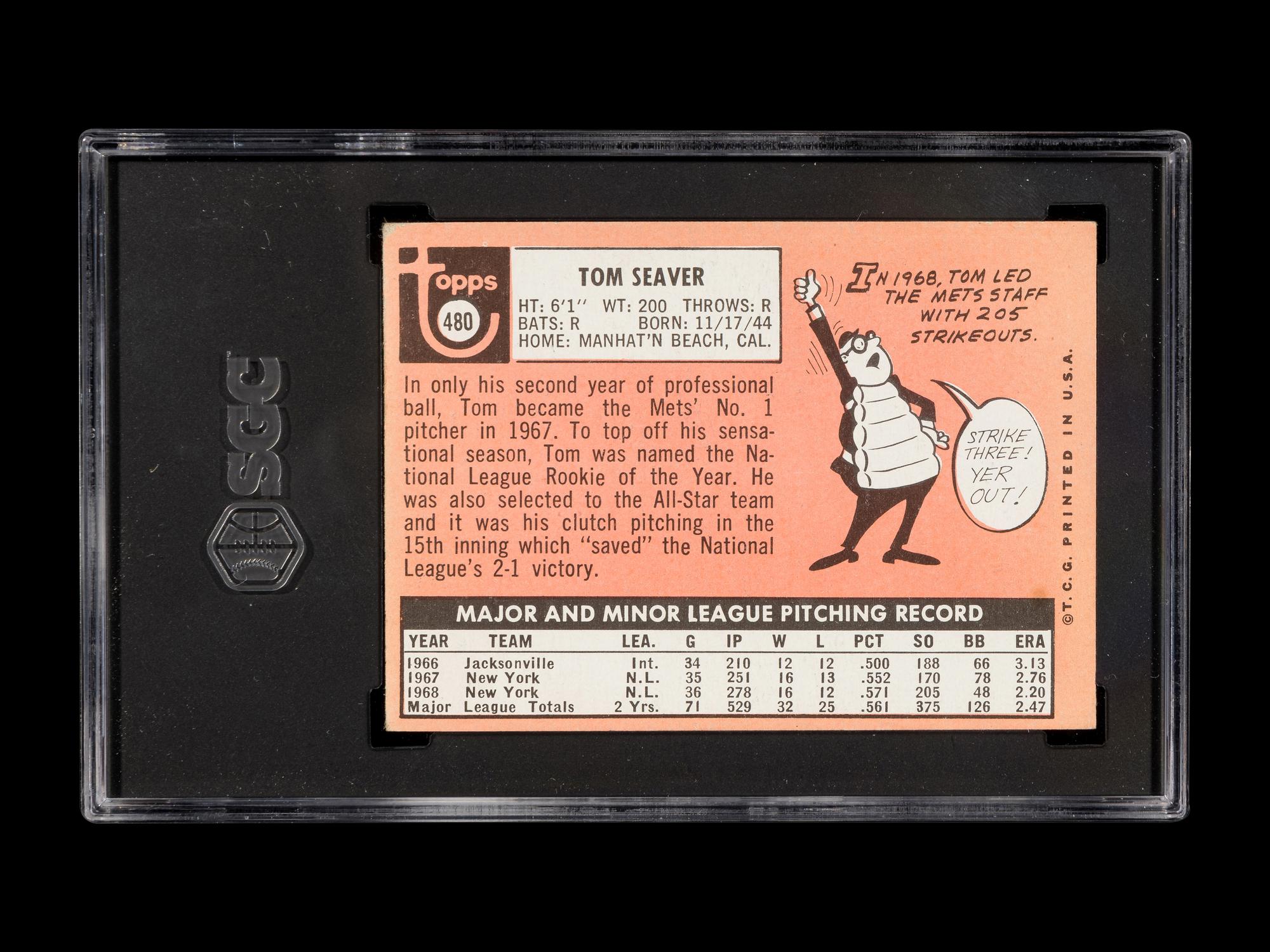 A Group of Tom Seaver Topps Baseball Cards Including 1967 Rookie Card No. 581 (SGC 3 VG),