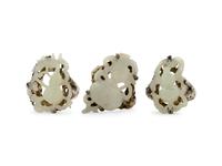 Three Chinese White Jade Inset Silver Rings