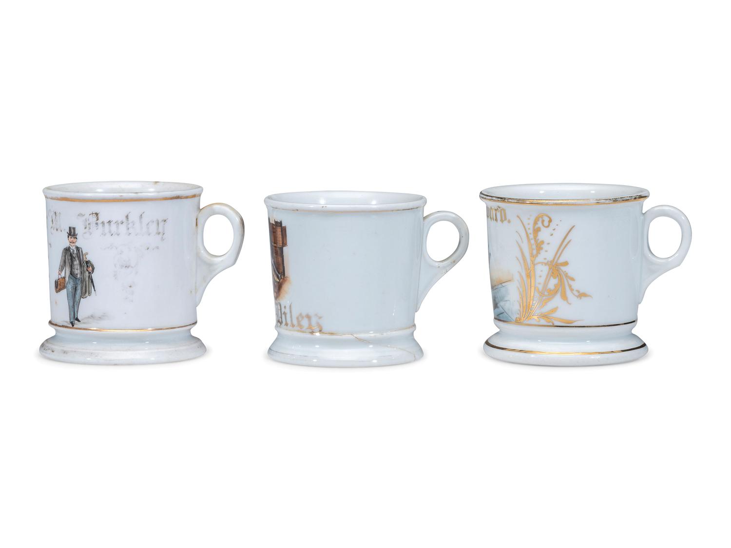 Three Porcelain Occupational Shaving Mugs