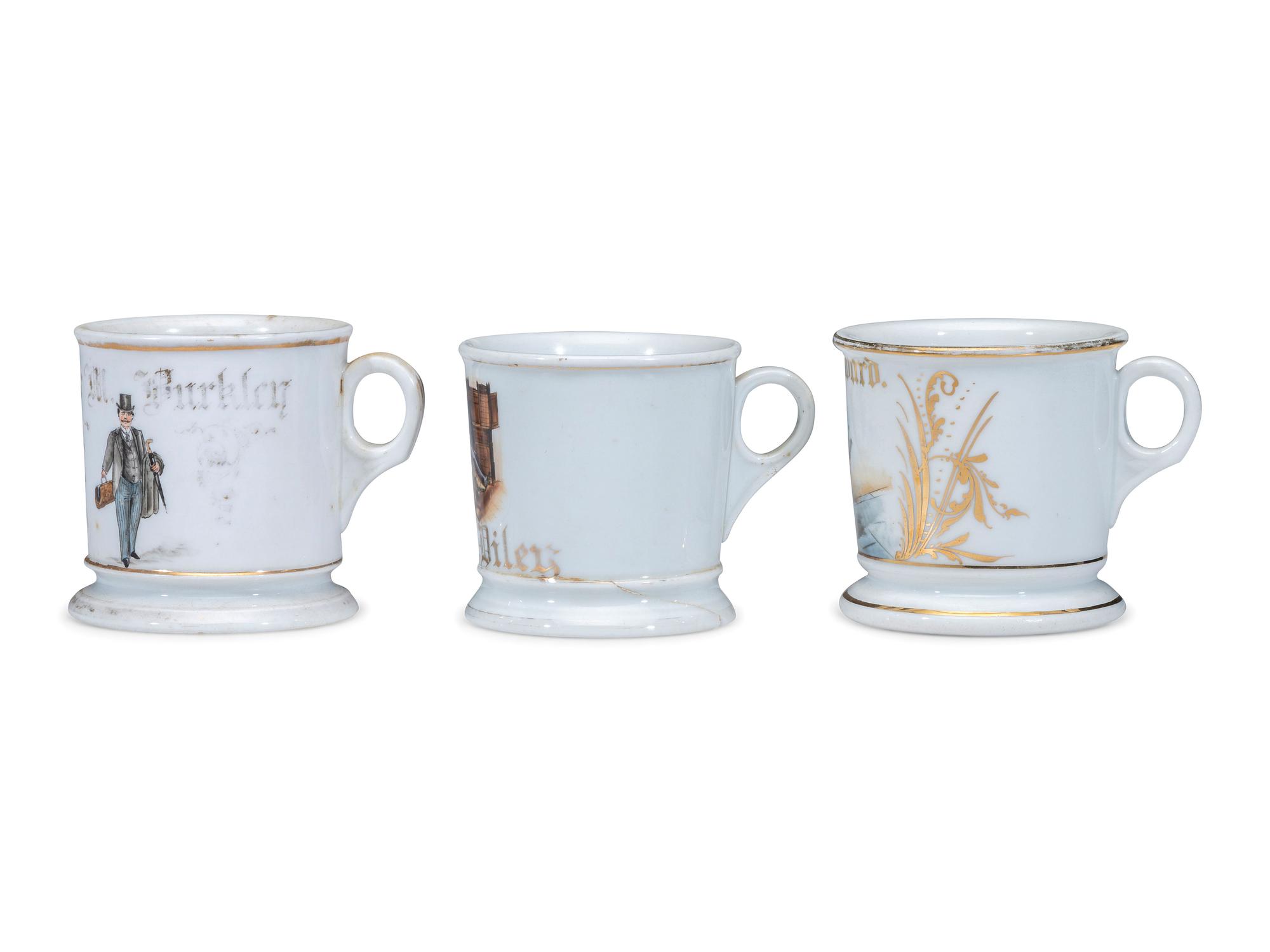 Three Porcelain Occupational Shaving Mugs