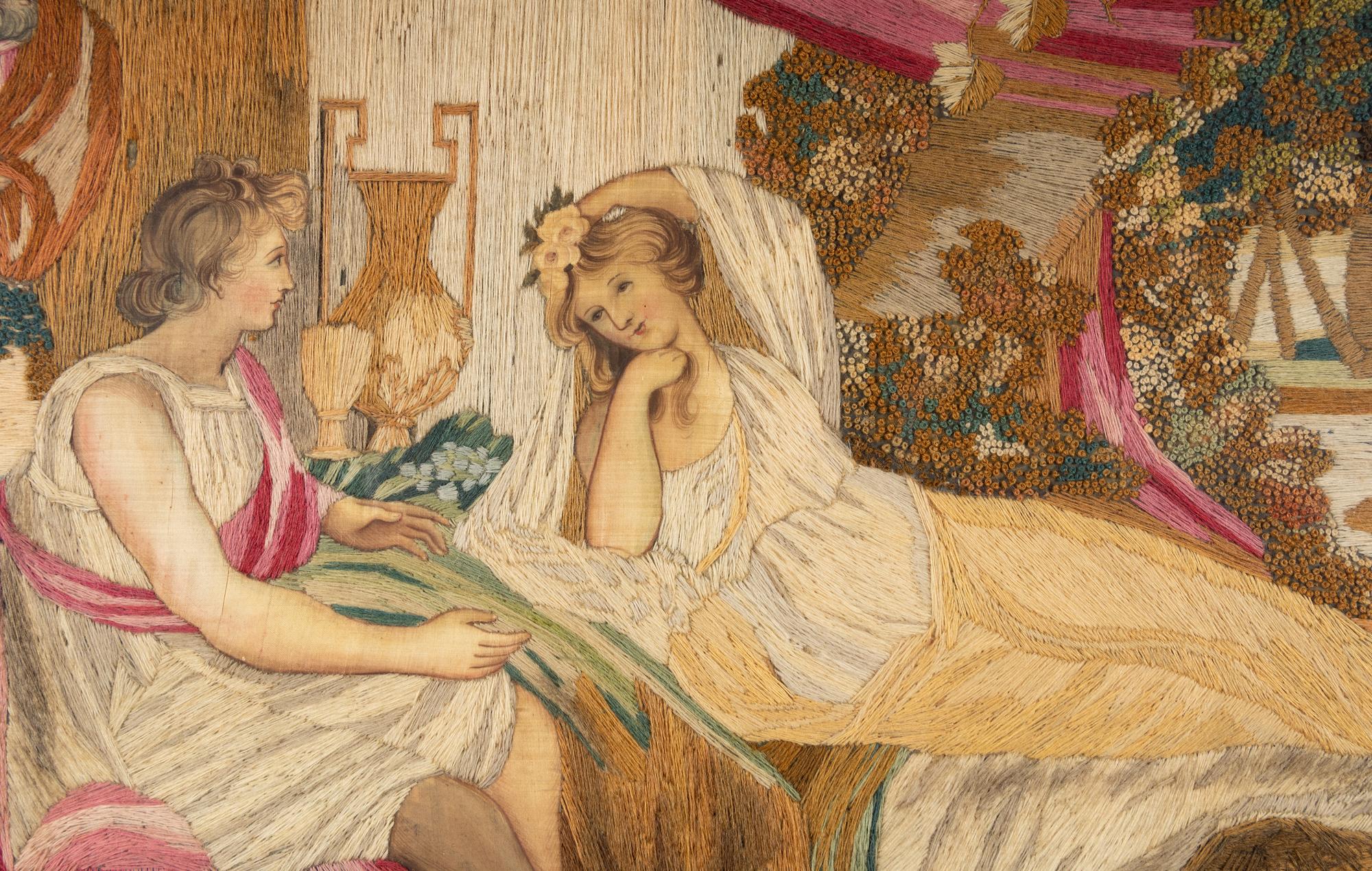 A Pair of Continental Needlework and Silk Pictures