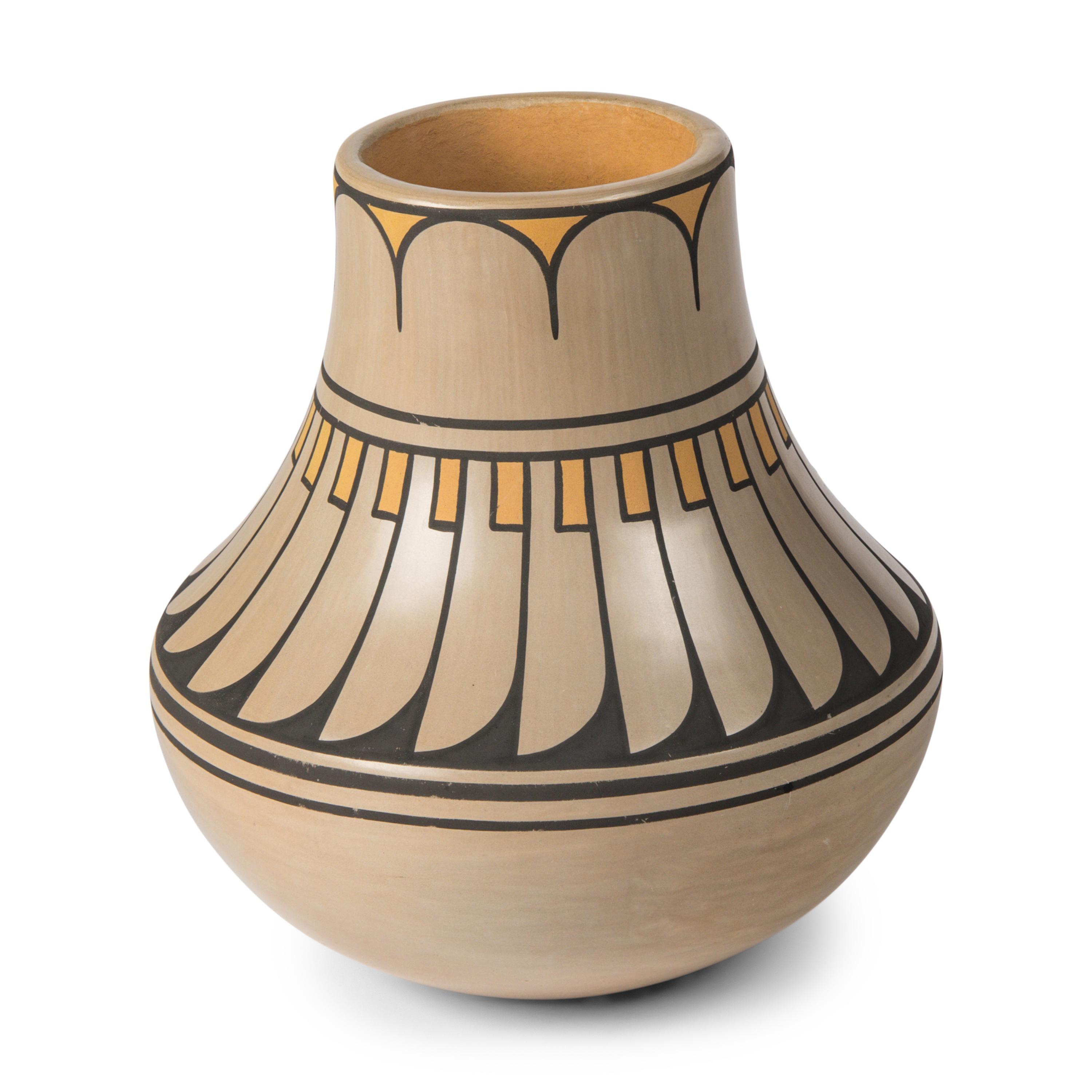 Crucita Calabaza, Blue Corn (San Ildefonso, 1921-1999) — Polychrome Pottery Vase, with Repeating Feathers