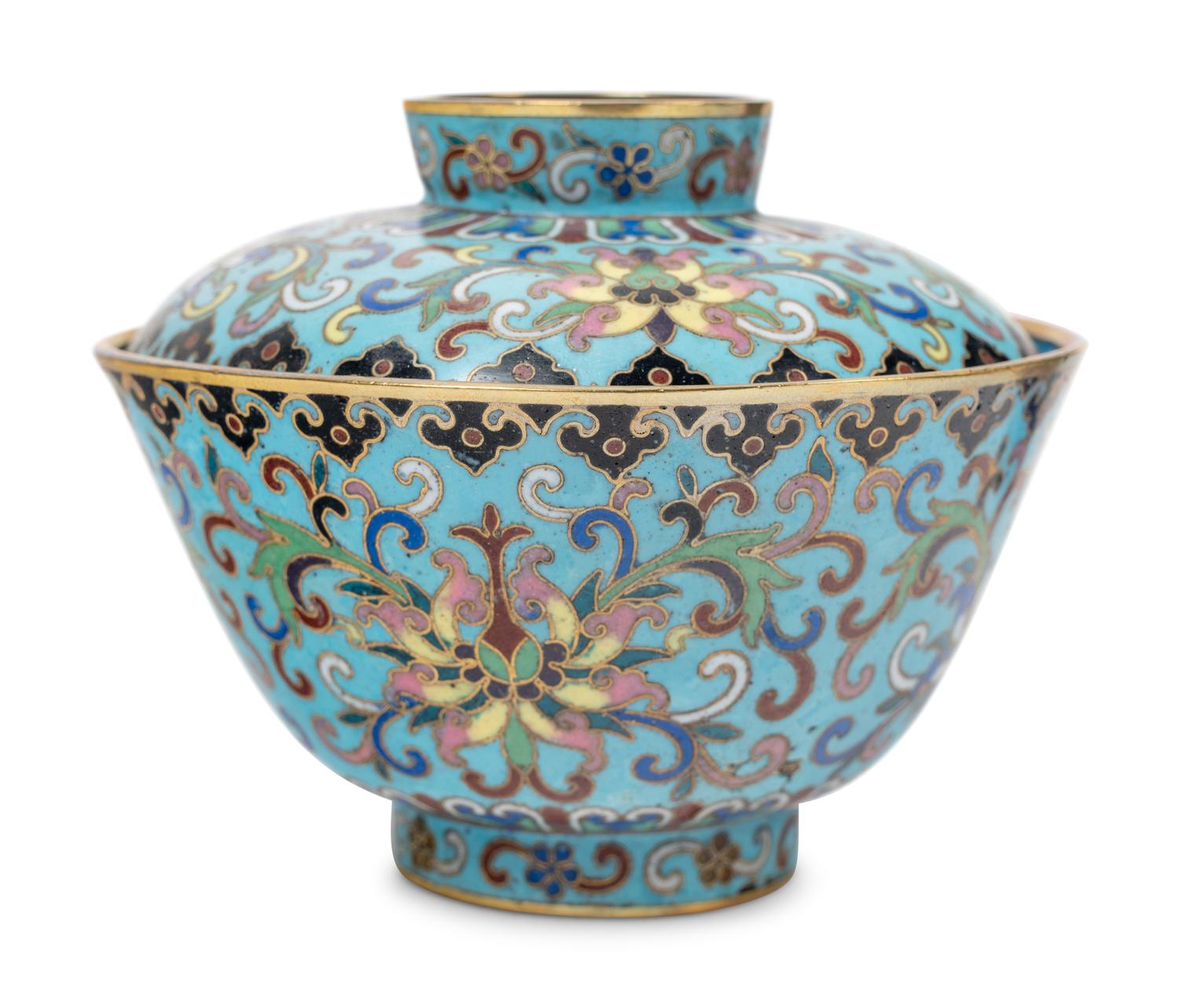 Six Chinese Blue Ground Cloisonné Enameled Vessels