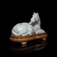 A Chinese Jadeite Horse, 20th Century 近代 翡翠臥馬