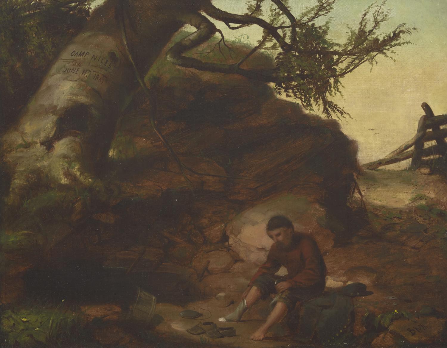 Man Putting On Socks ( Union Soldier Washing His Feet ) , 1861