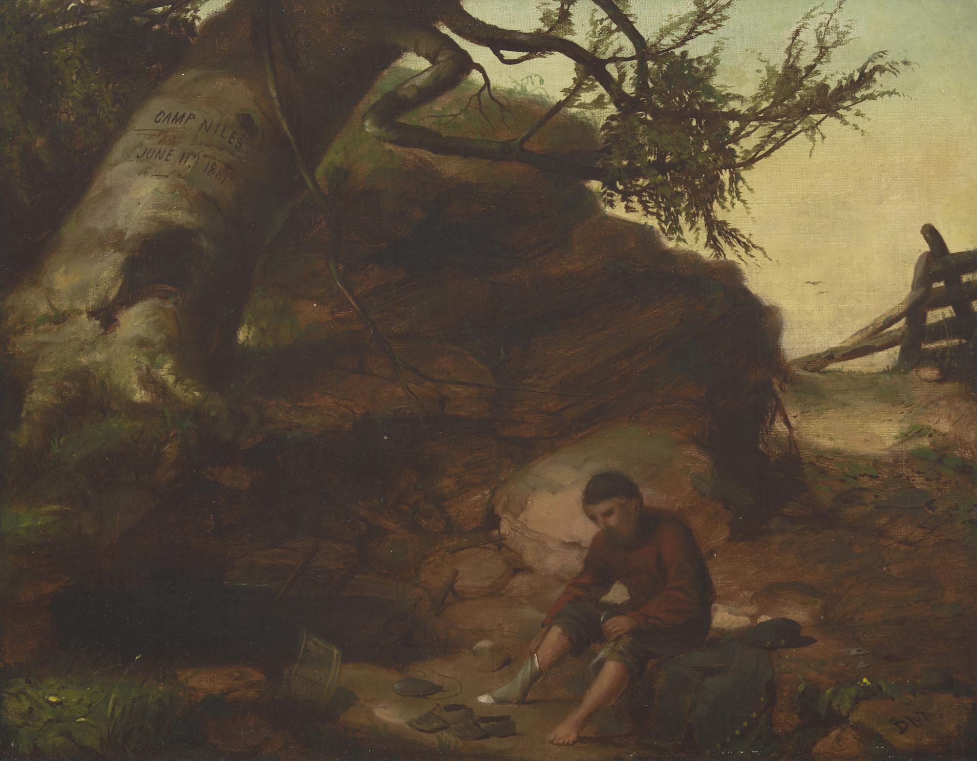 Man Putting On Socks ( Union Soldier Washing His Feet ) , 1861