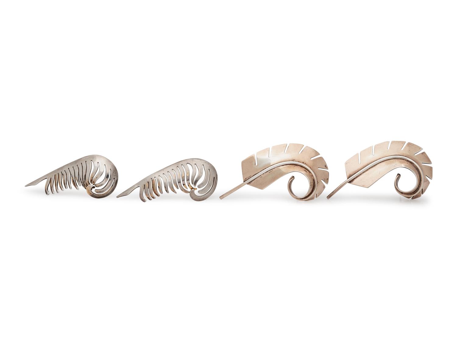 A Collection of Sterling Silver Feather Brooches,