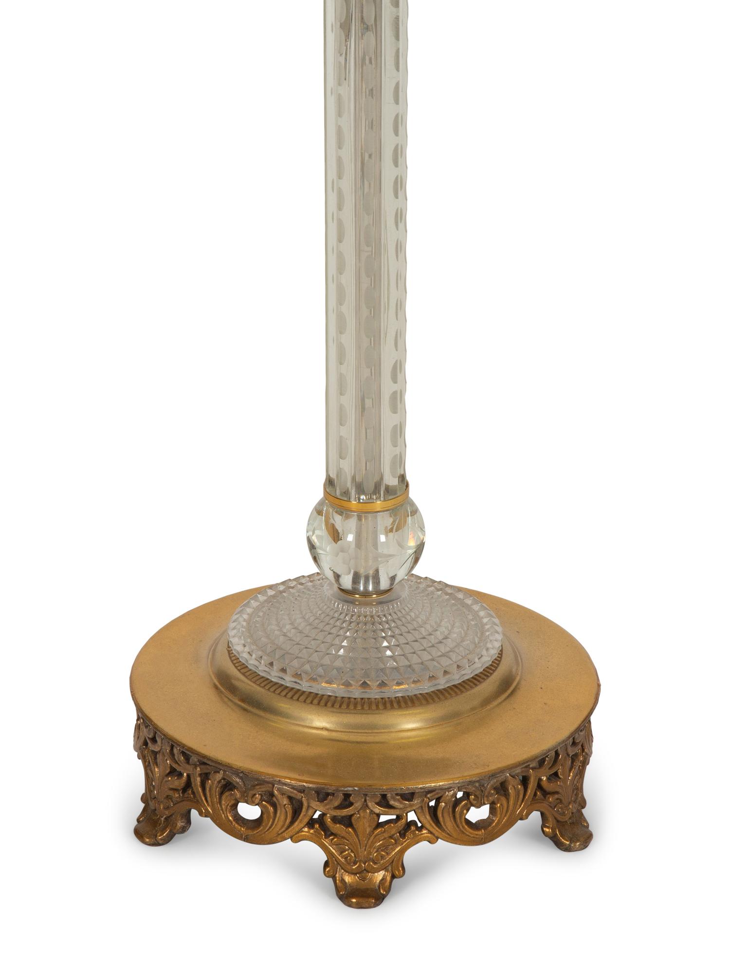A Cased Cut Glass and Gilt Metal Floor Lamp