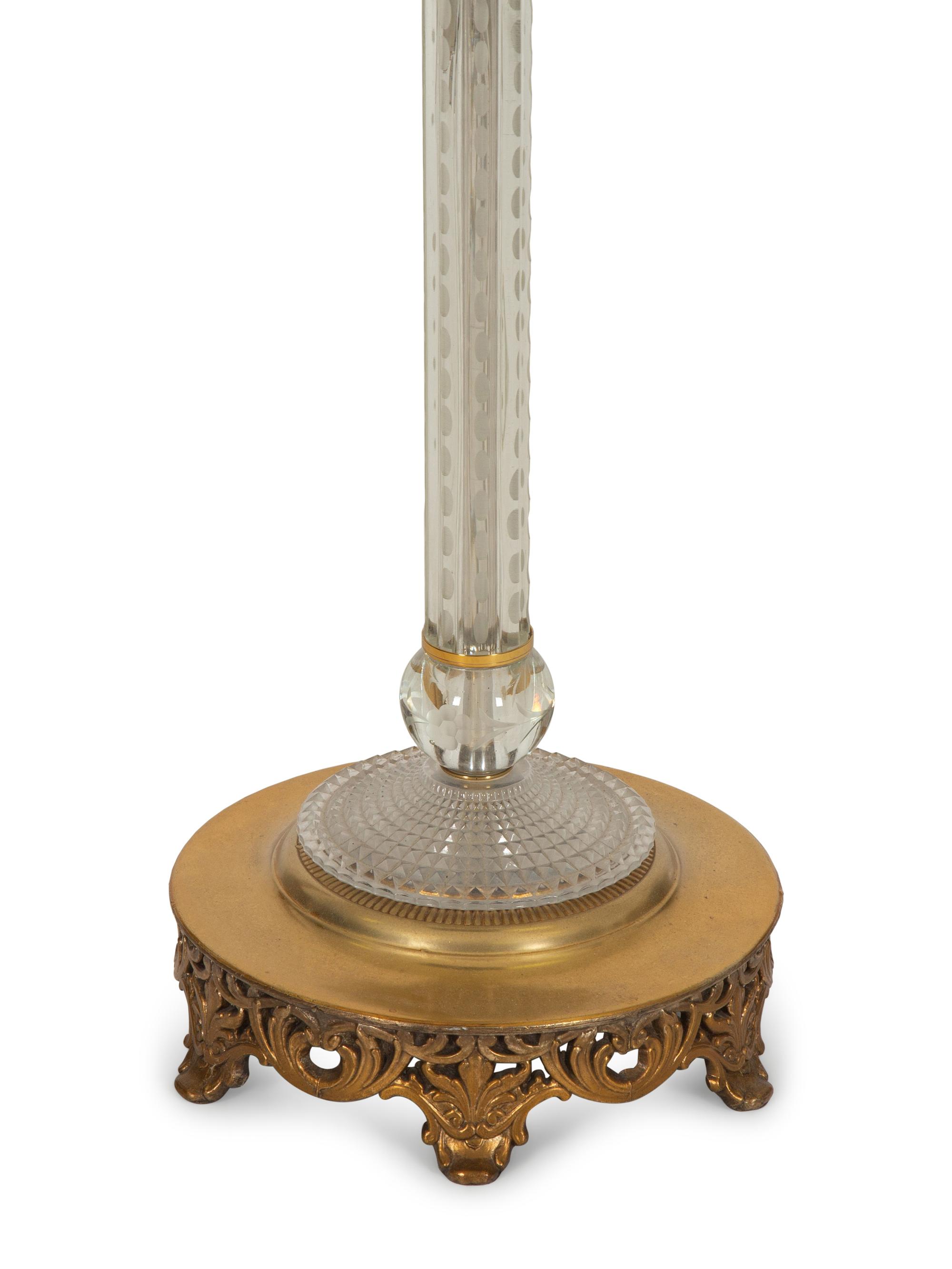 A Cased Cut Glass and Gilt Metal Floor Lamp