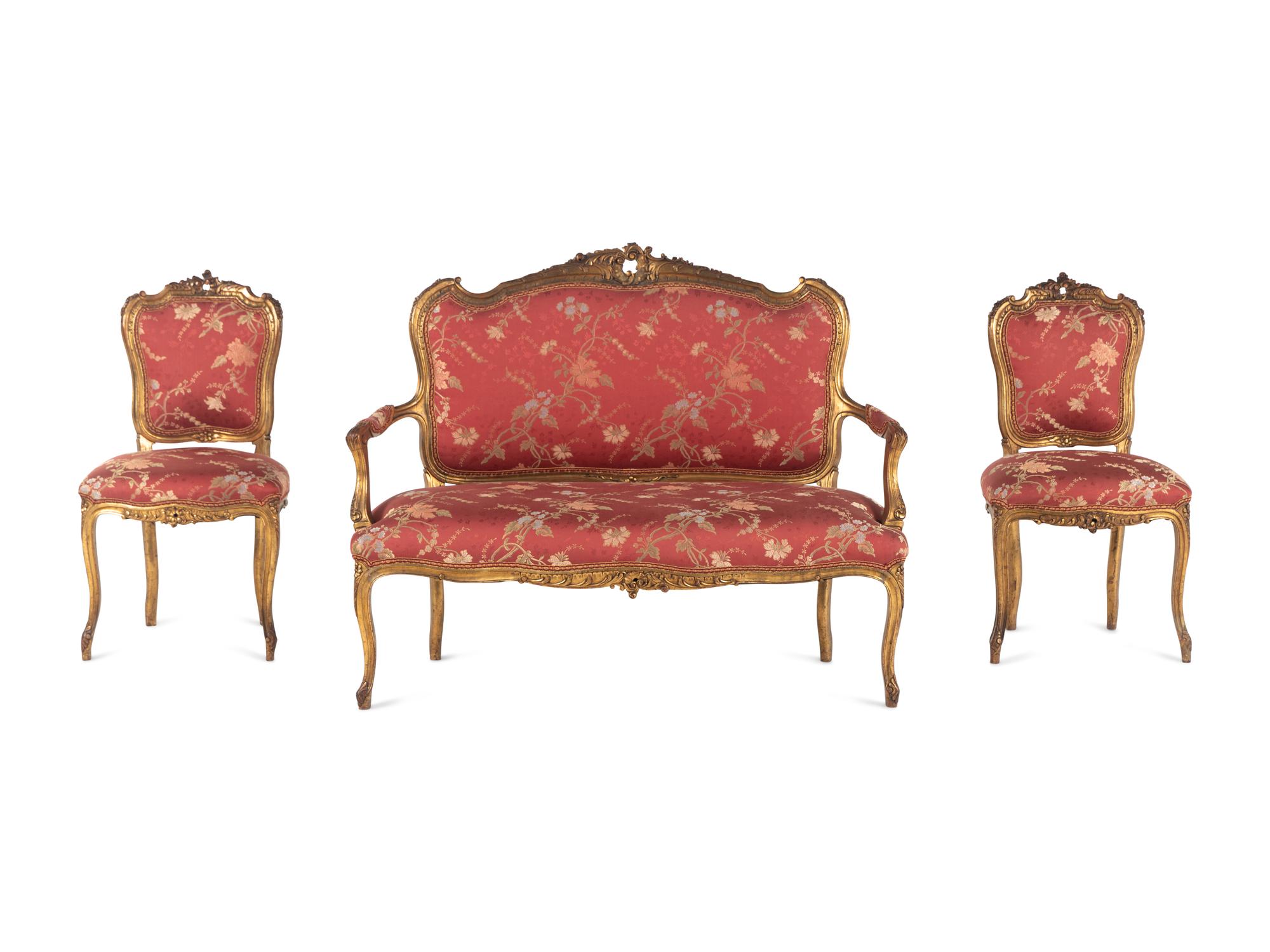 A Louis XV Style Giltwood Three-Piece Seating Suite