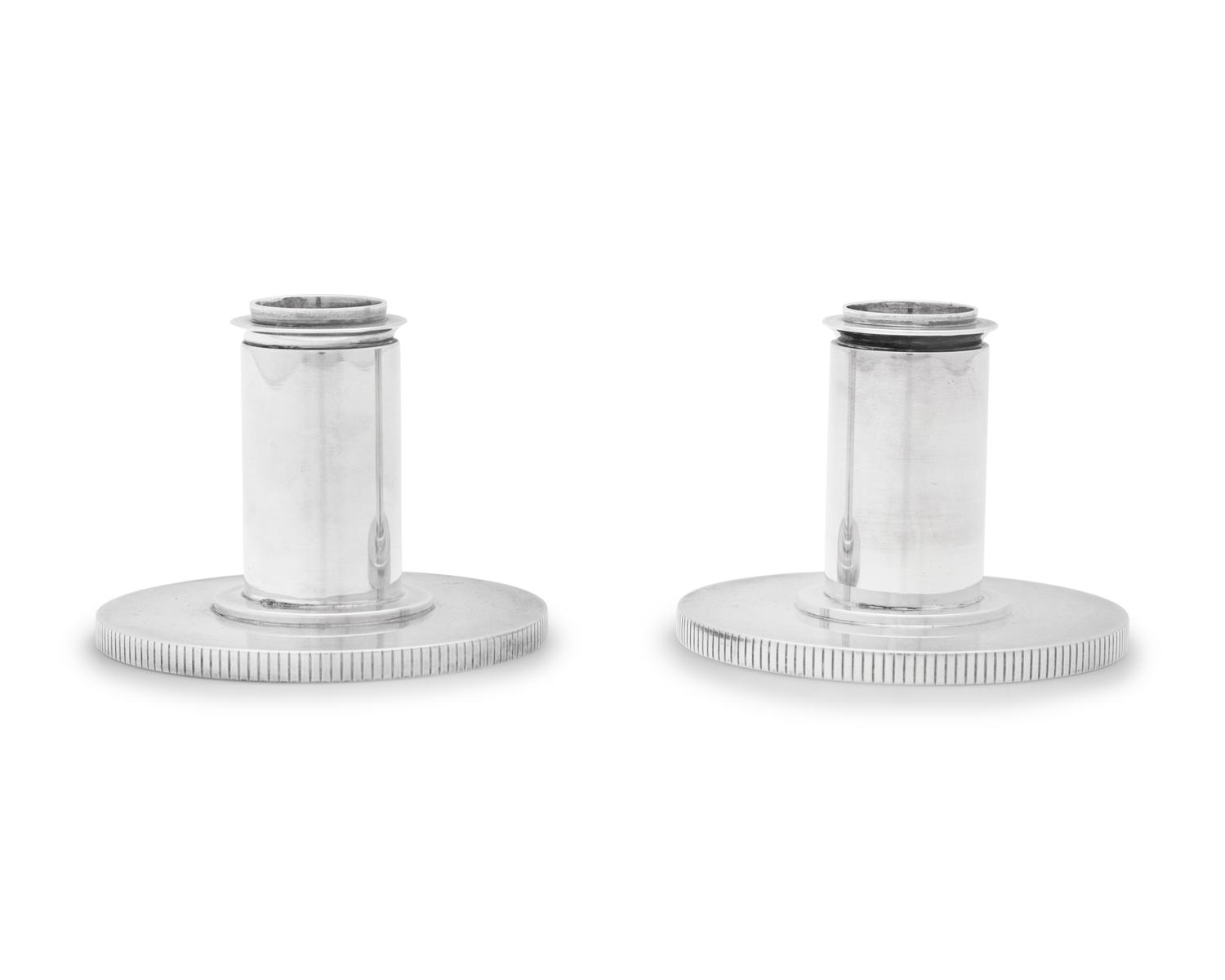 A Pair of Sigvard Bernadotte Designed Georg Jensen Silver Candlesticks