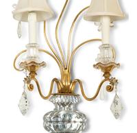 A Pair of French Gilt Metal and Glass Two-Light Floral Wall Sconces