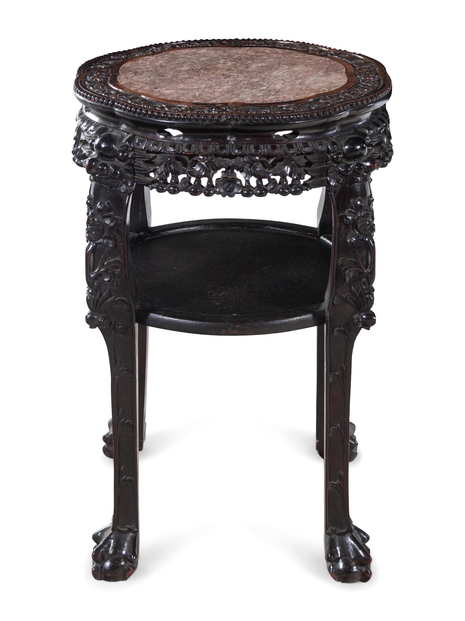 Two Chinese Export Marble Inset Hardwood Tables
