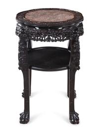 Two Chinese Export Marble Inset Hardwood Tables