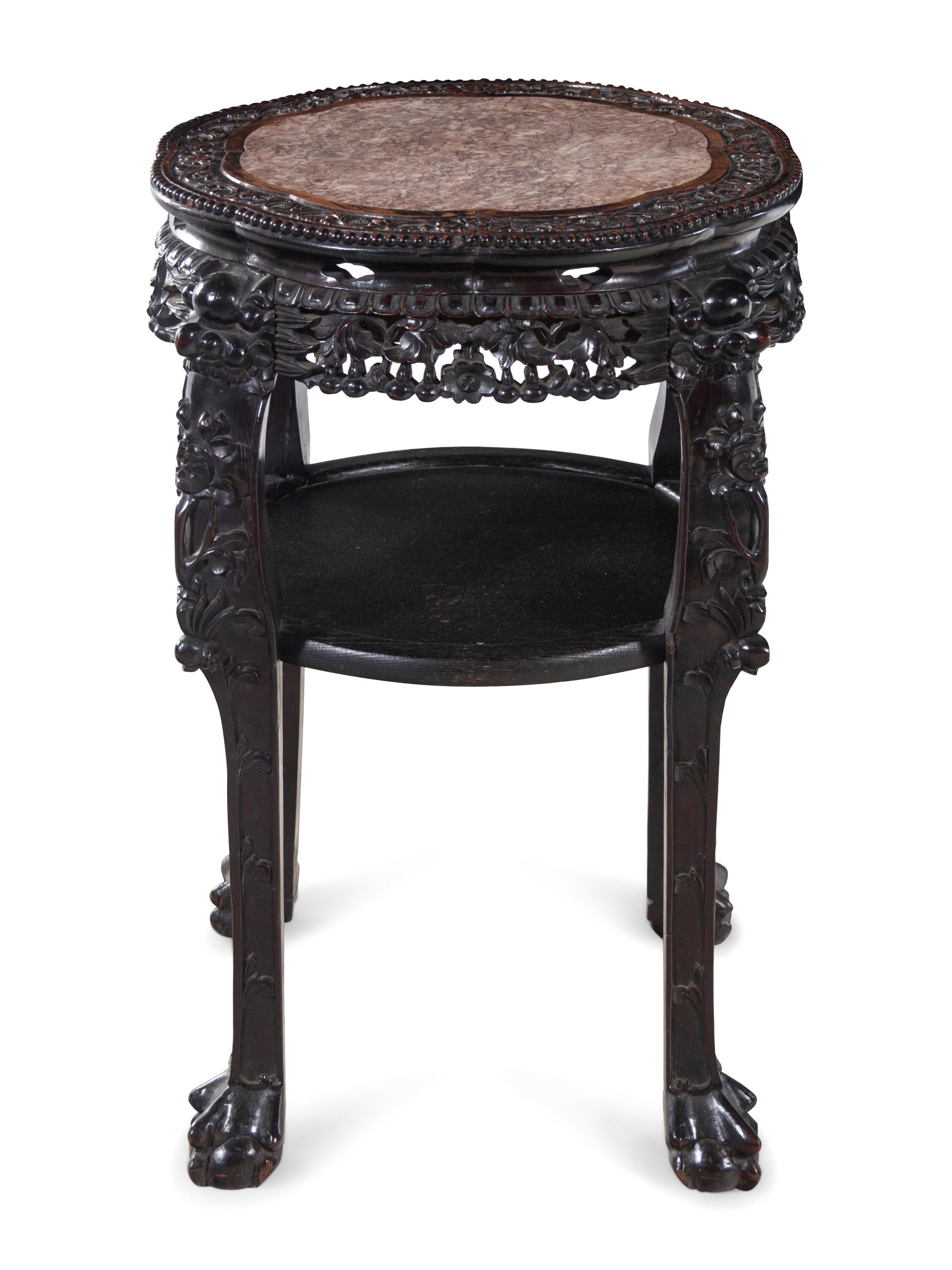 Two Chinese Export Marble Inset Hardwood Tables