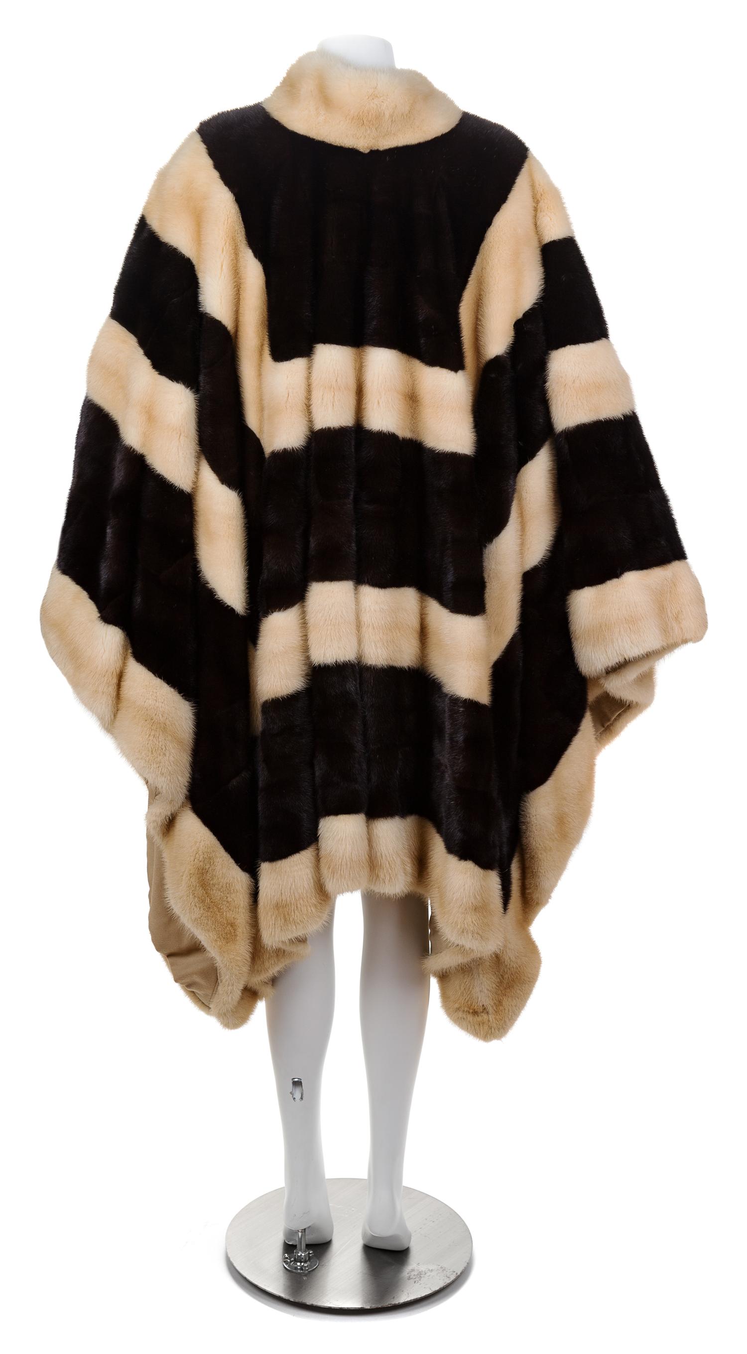 A Bergdorf Goodman Black and White Mink Horizontal Striped Cape, No size.