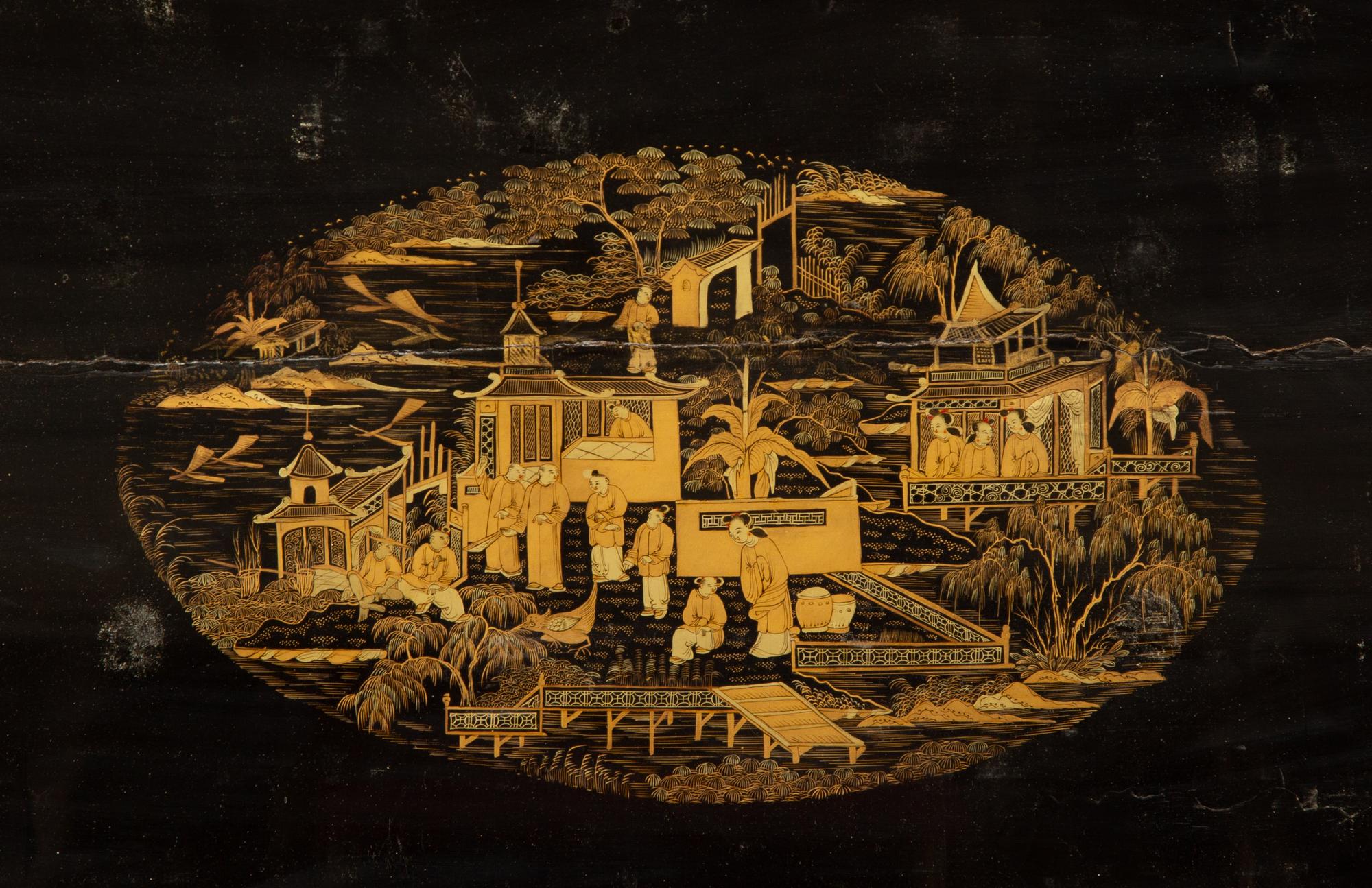 A Chinese Export Black and Gilt Lacquer Sewing Table — 19th Century