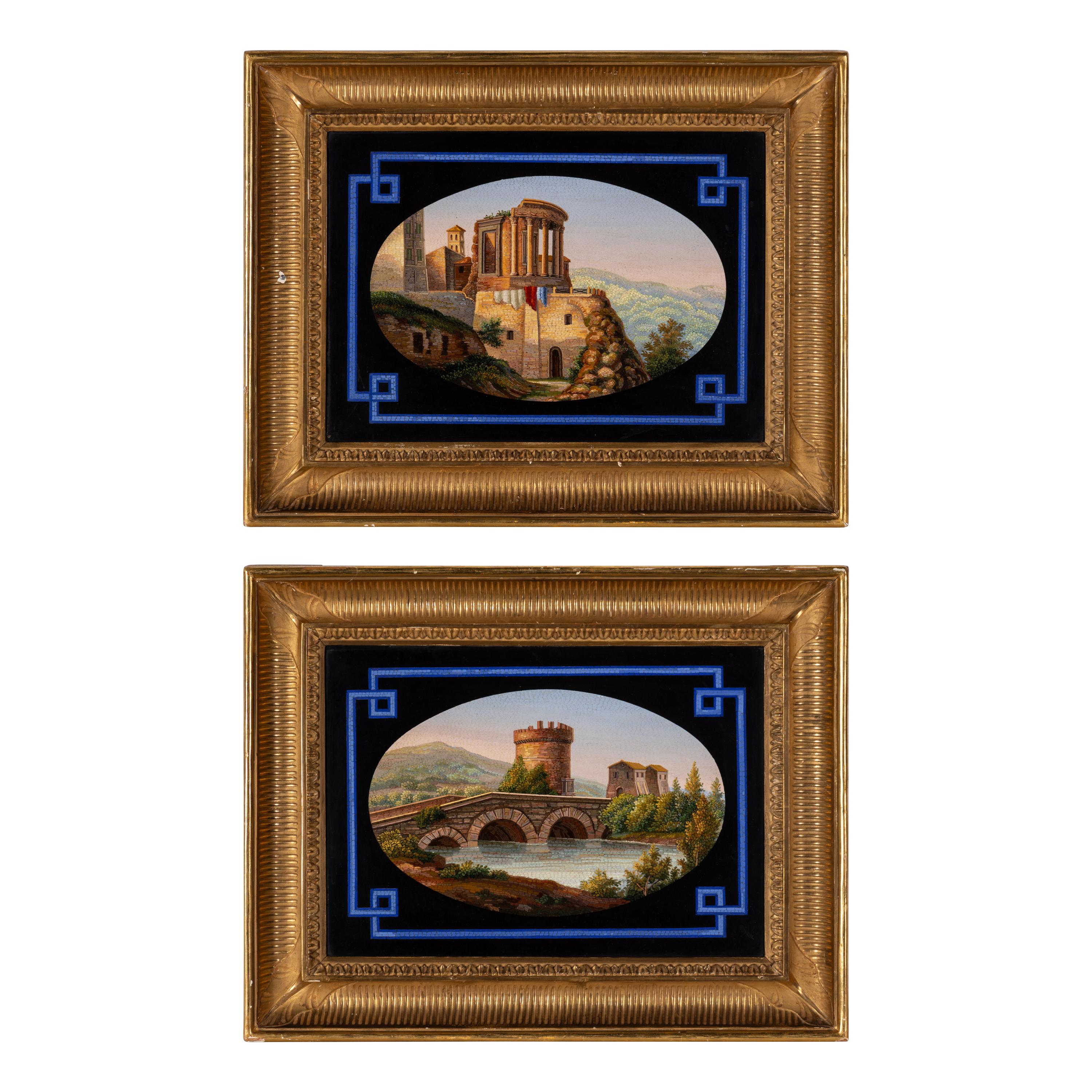 Two Italian Micromosaic Panels of Tivoli Landmarks