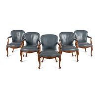 A Set of Five of Louis XV Style Walnut Fauteuils