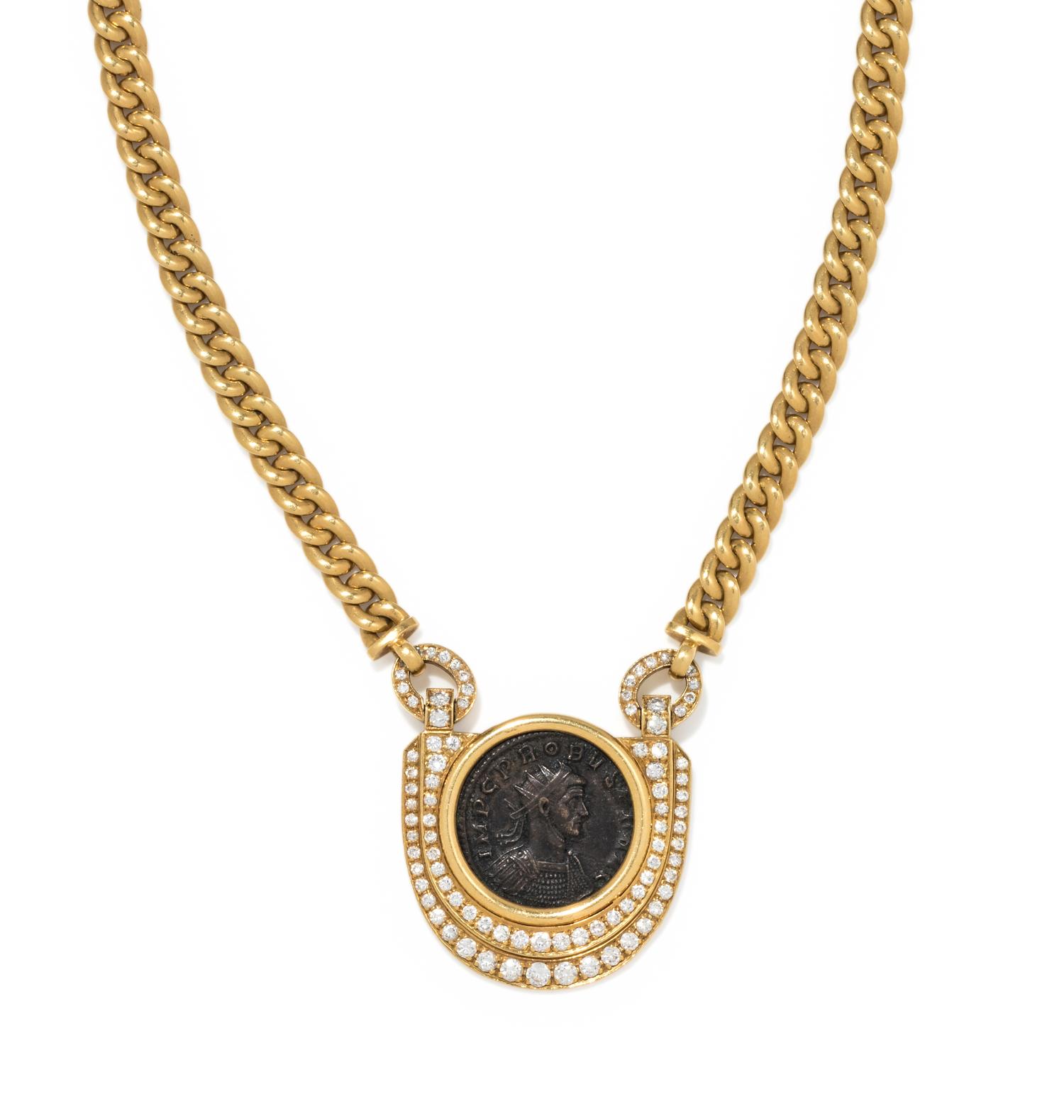 CHIMENTO, YELLOW GOLD, ANCIENT ROMAN COIN AND DIAMOND NECKLACE