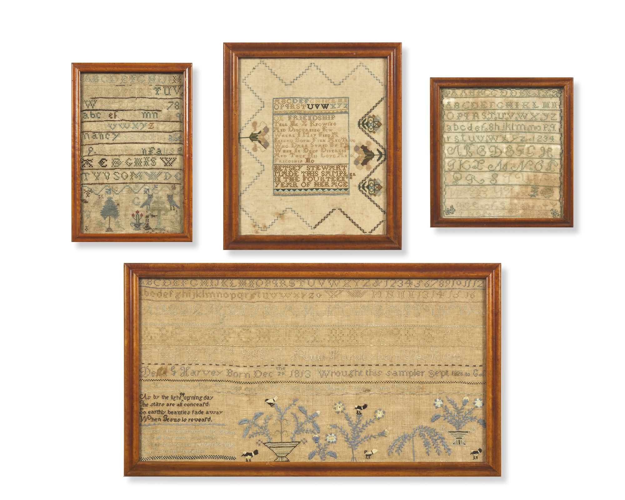 A Group of Four American Needlework Samplers, Early 19th Century