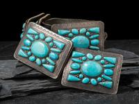Heavy Navajo Sterling Silver and Turquoise Cluster Concha Belt