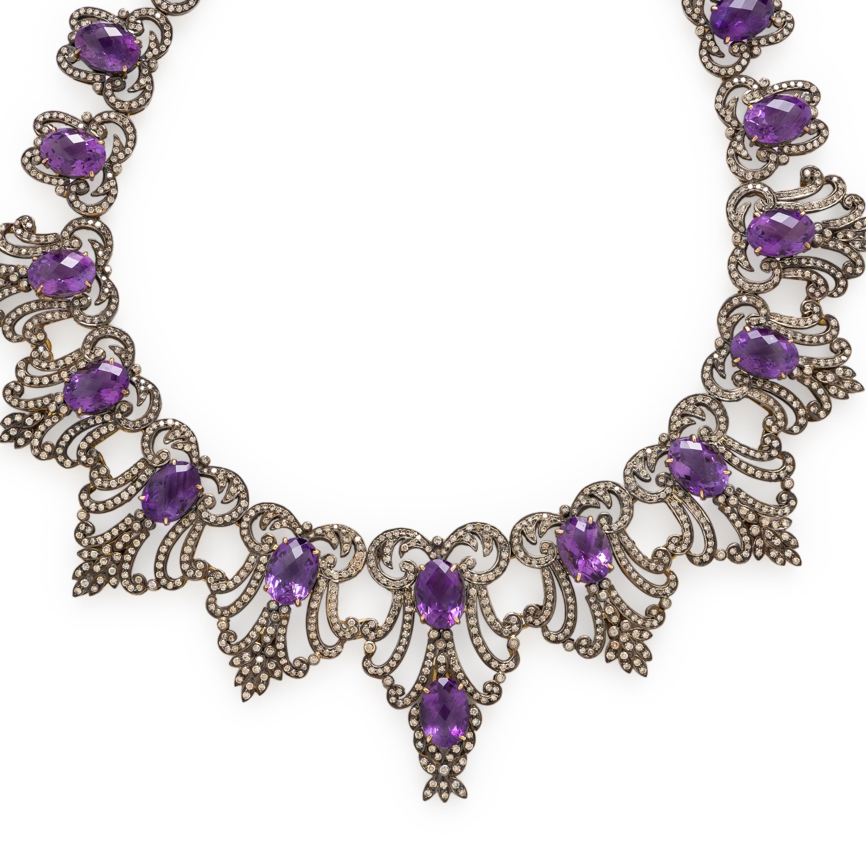 Amethyst, Colored Diamond, and Silver-Topped Gold Set