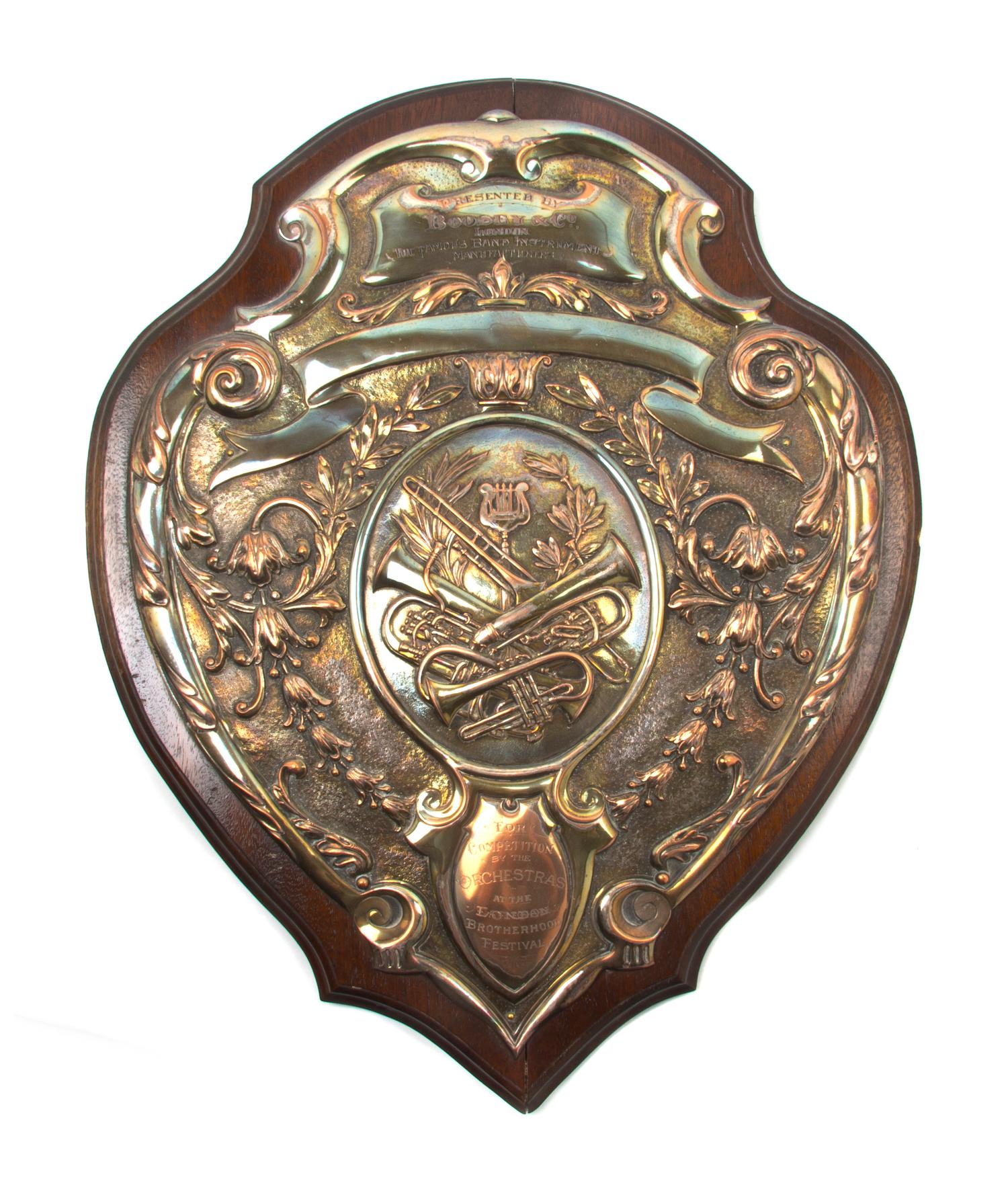An English Silverplate Presentation Plaque, Height overall 20 1/2 inches.