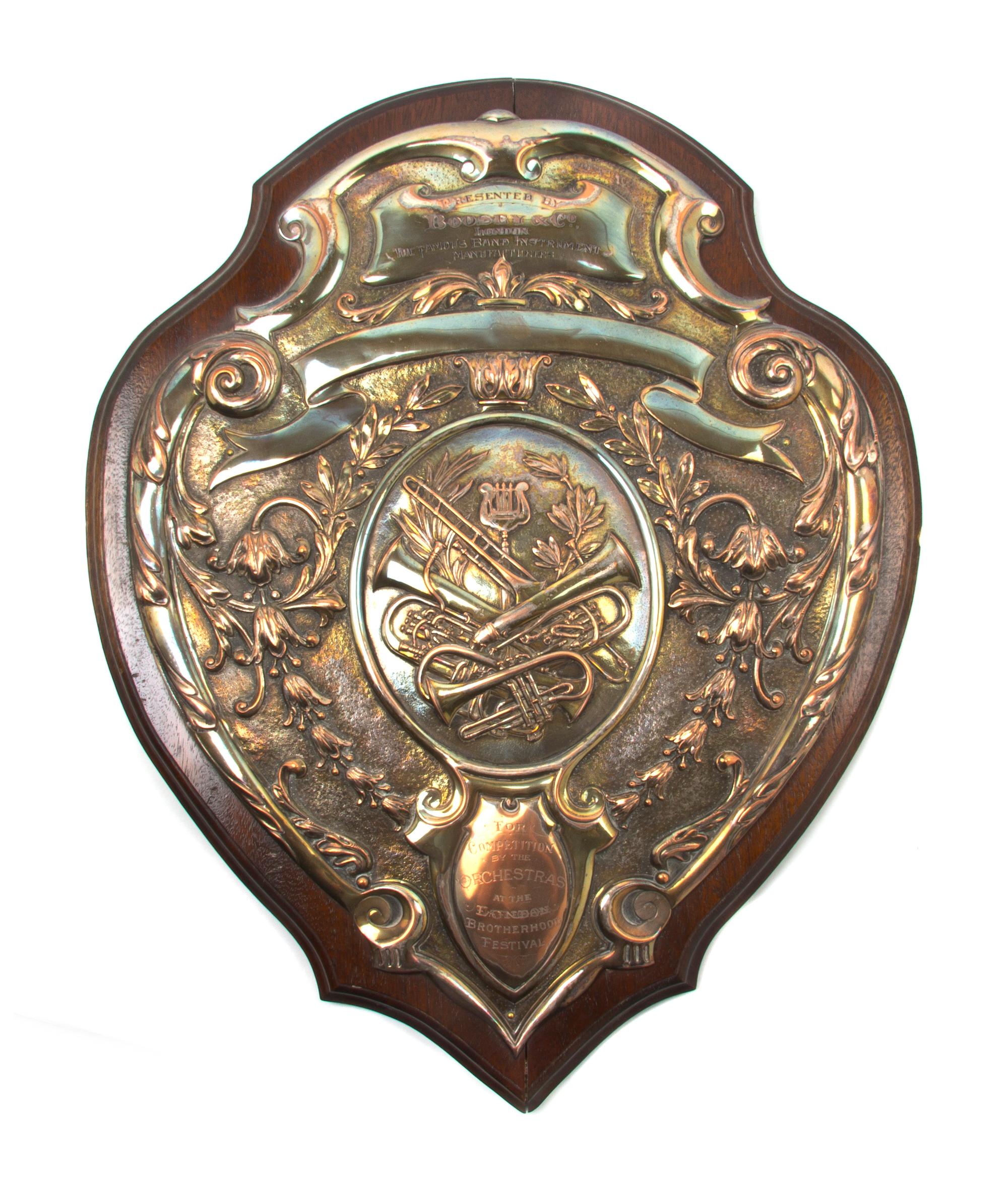 An English Silverplate Presentation Plaque, Height overall 20 1/2 inches.