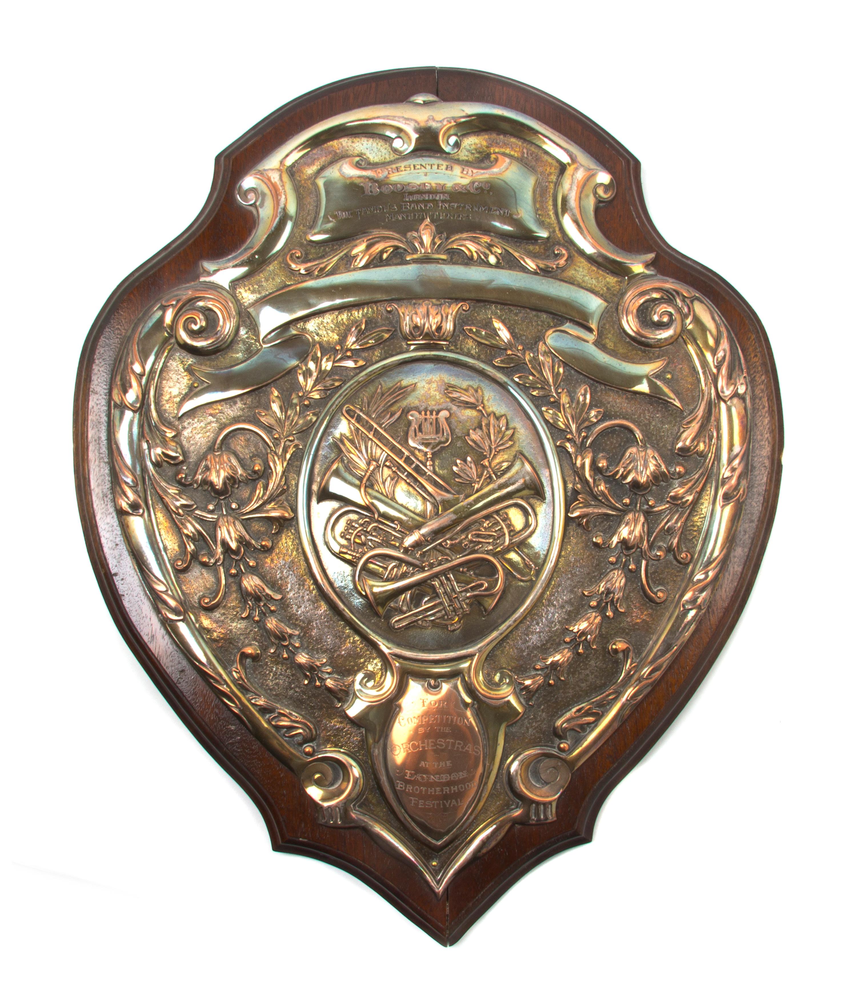 An English Silverplate Presentation Plaque, Height overall 20 1/2 inches.