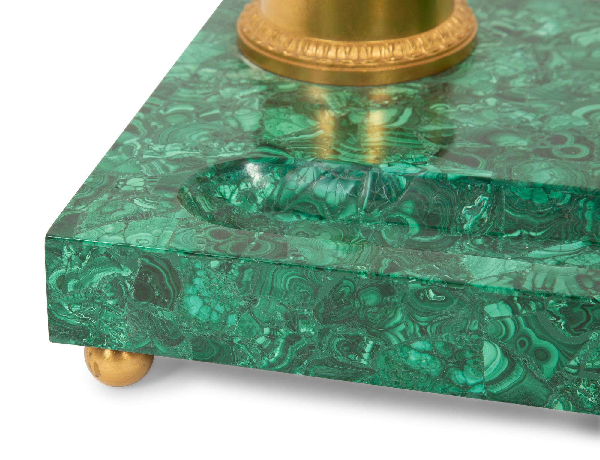 A Gilt Metal Mounted Malachite Veneered Standish