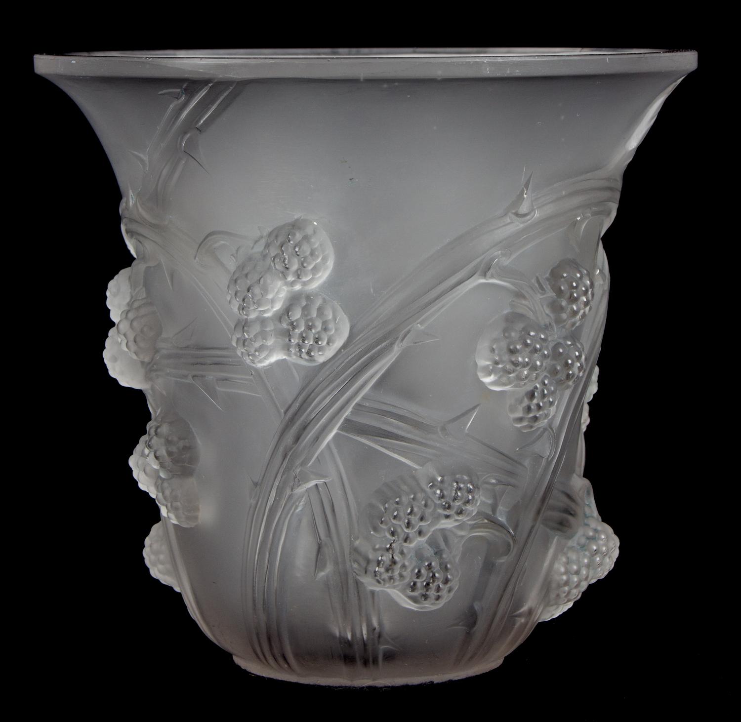A Rene Lalique Molded and Frosted Glass Vase Height 7 3/4 inches. — 20TH CENTURY