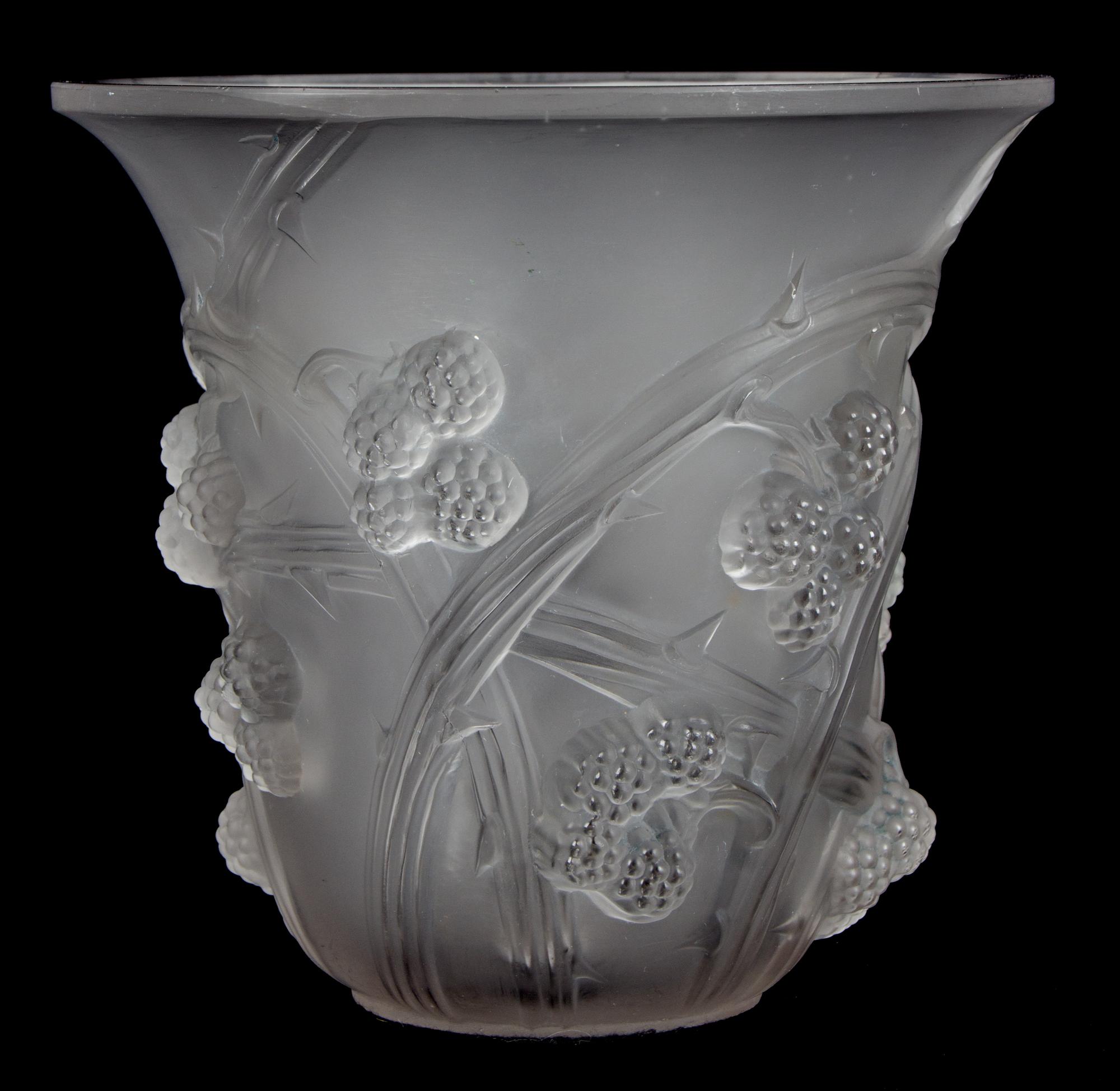 A Rene Lalique Molded and Frosted Glass Vase Height 7 3/4 inches. — 20TH CENTURY