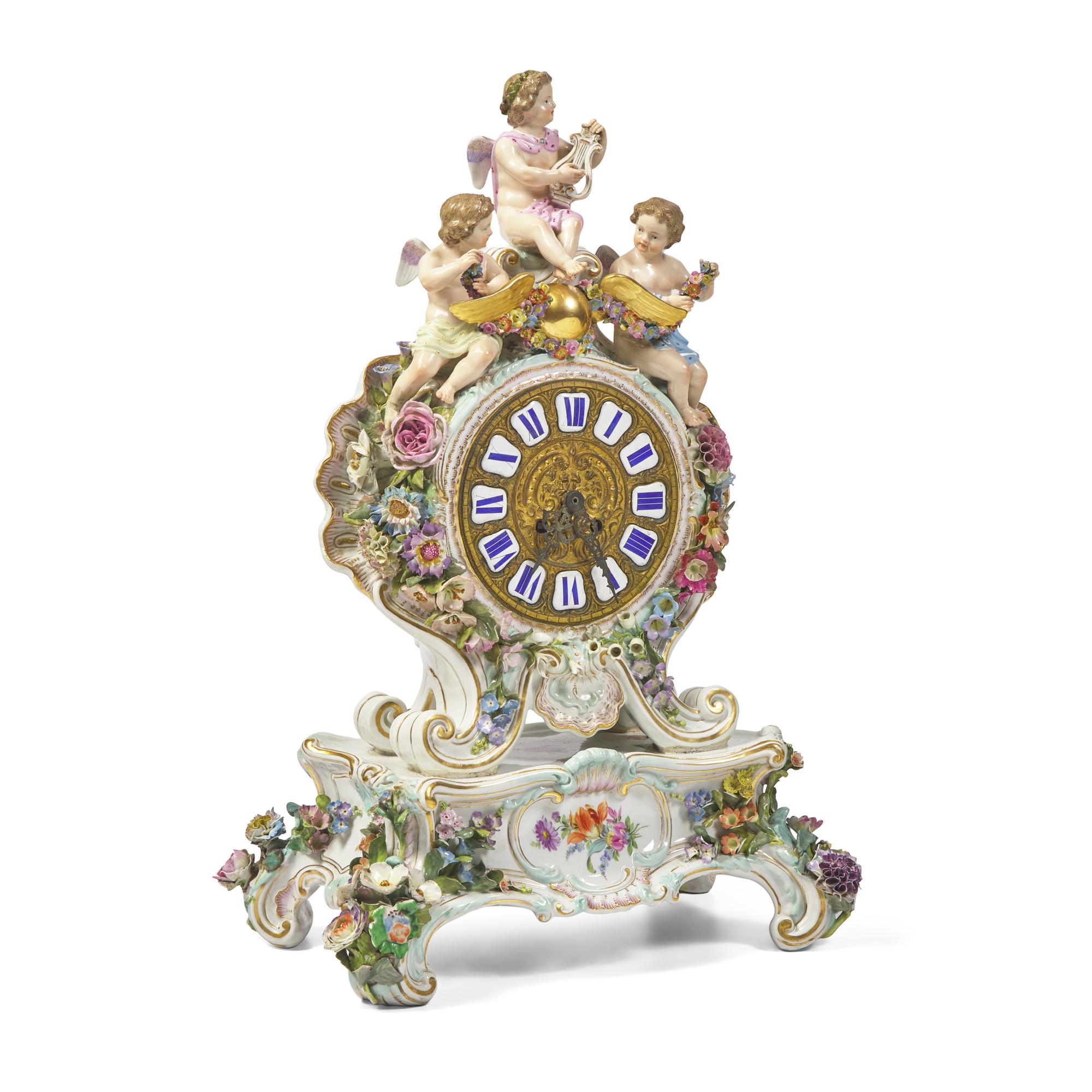 A Meissen Porcelain Mantel Clock Emblematic of Music