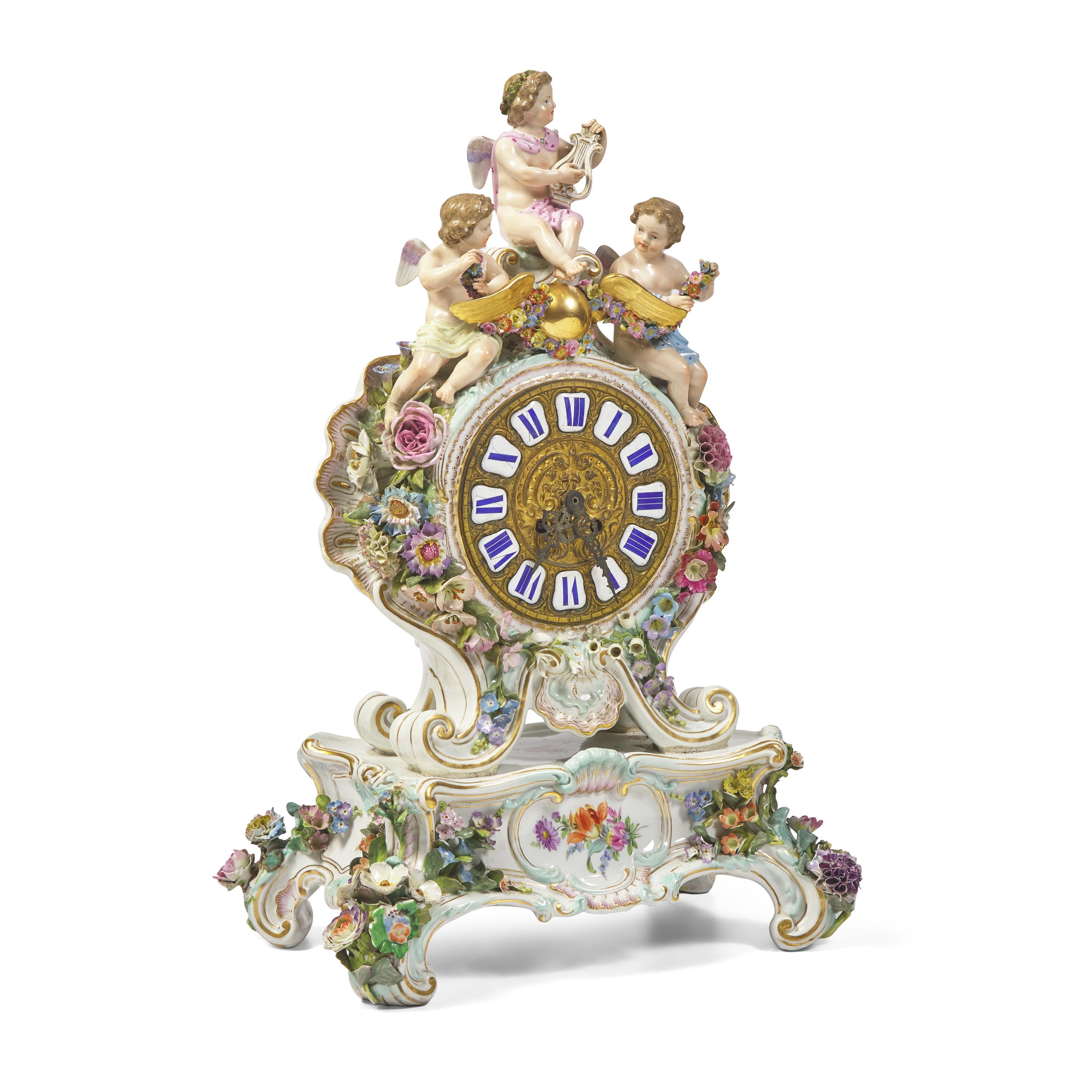 A Meissen Porcelain Mantel Clock Emblematic of Music