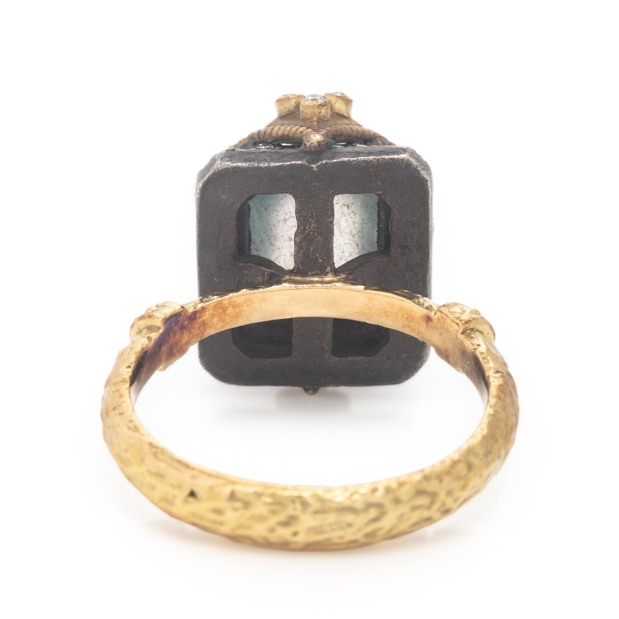 Labradorite, Diamond Ring, Silver, and Yellow Gold Ring