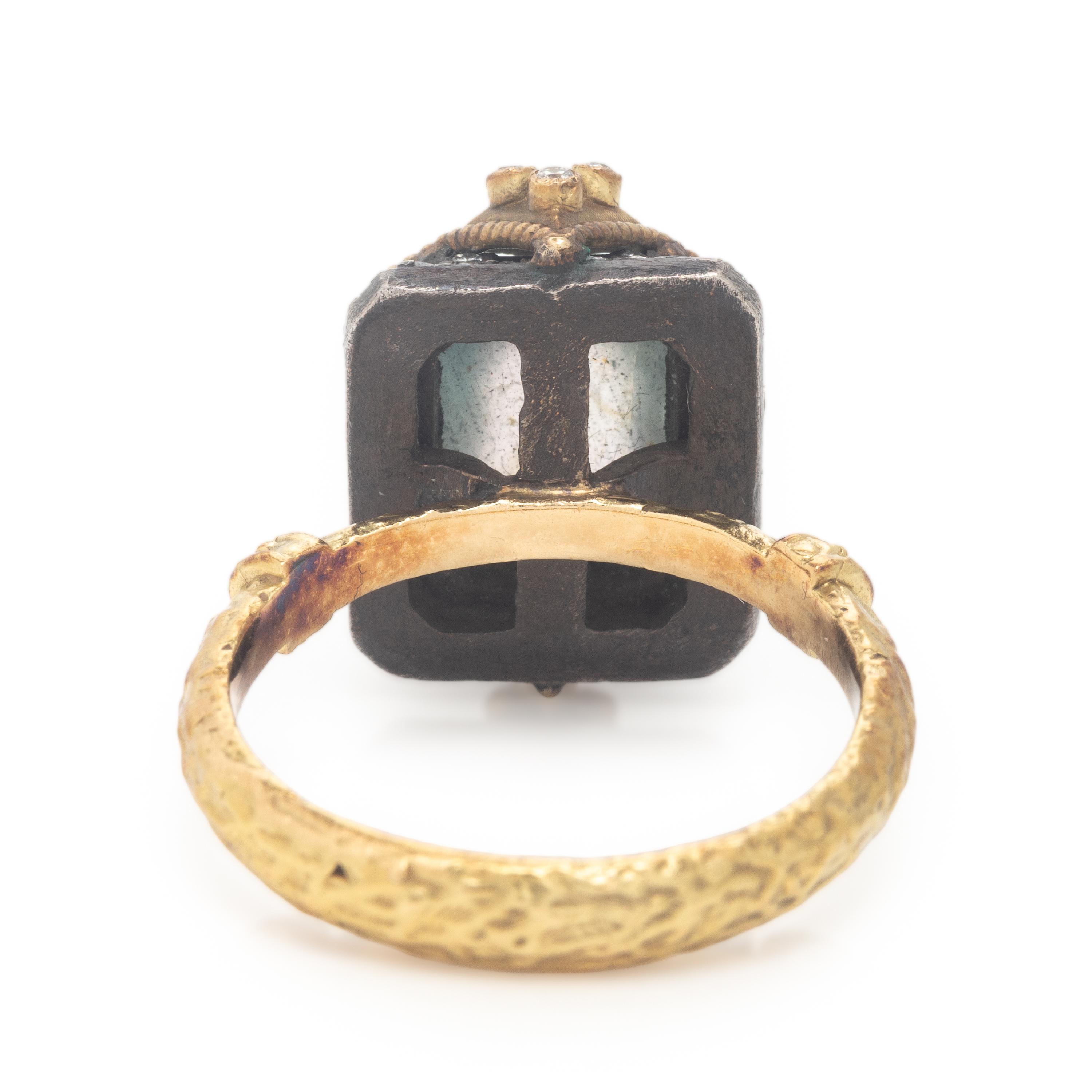 Labradorite, Diamond Ring, Silver, and Yellow Gold Ring