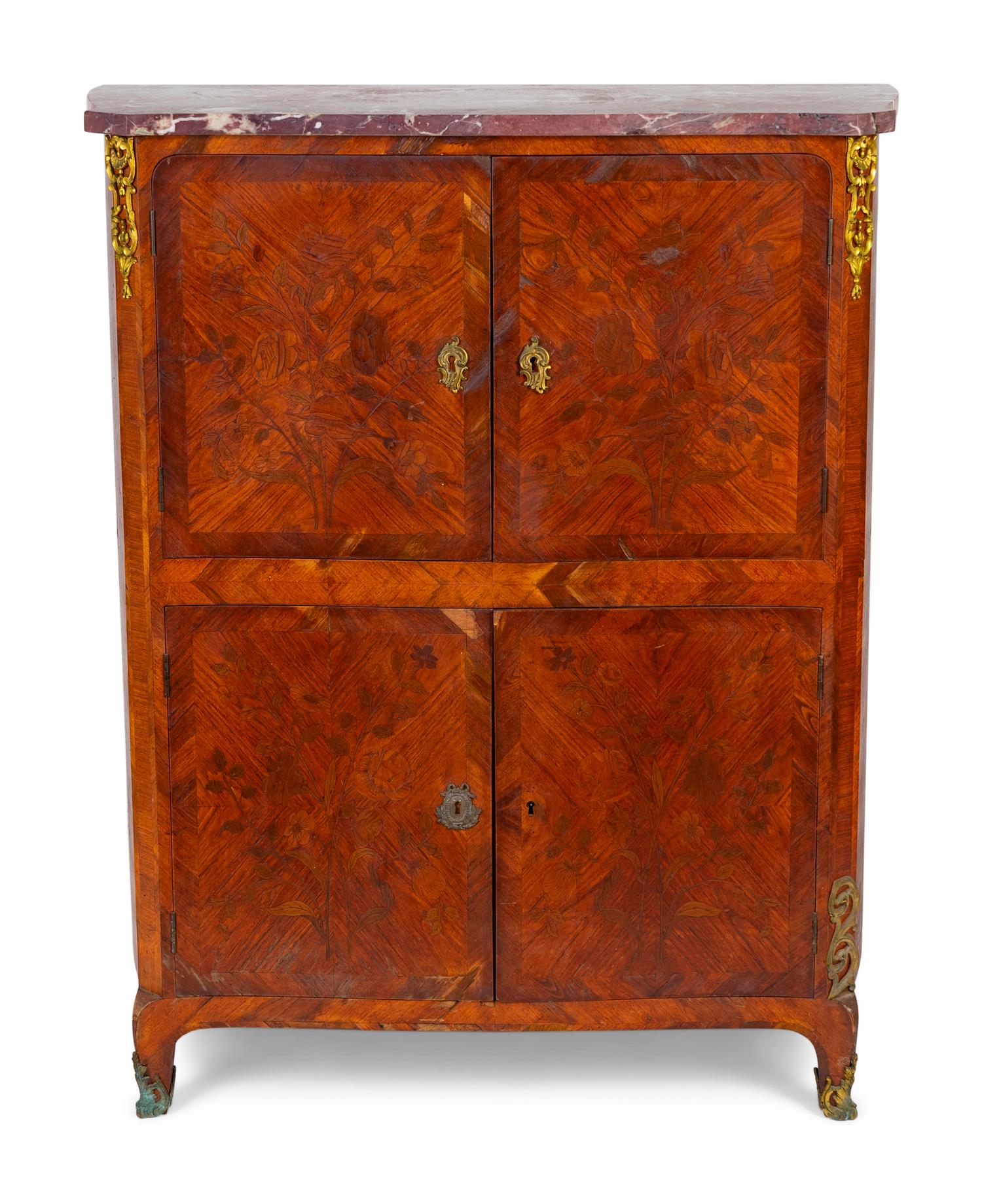 A French Empire Style Marble Top Marquetry Cabinet — 19TH/20TH CENTURY
