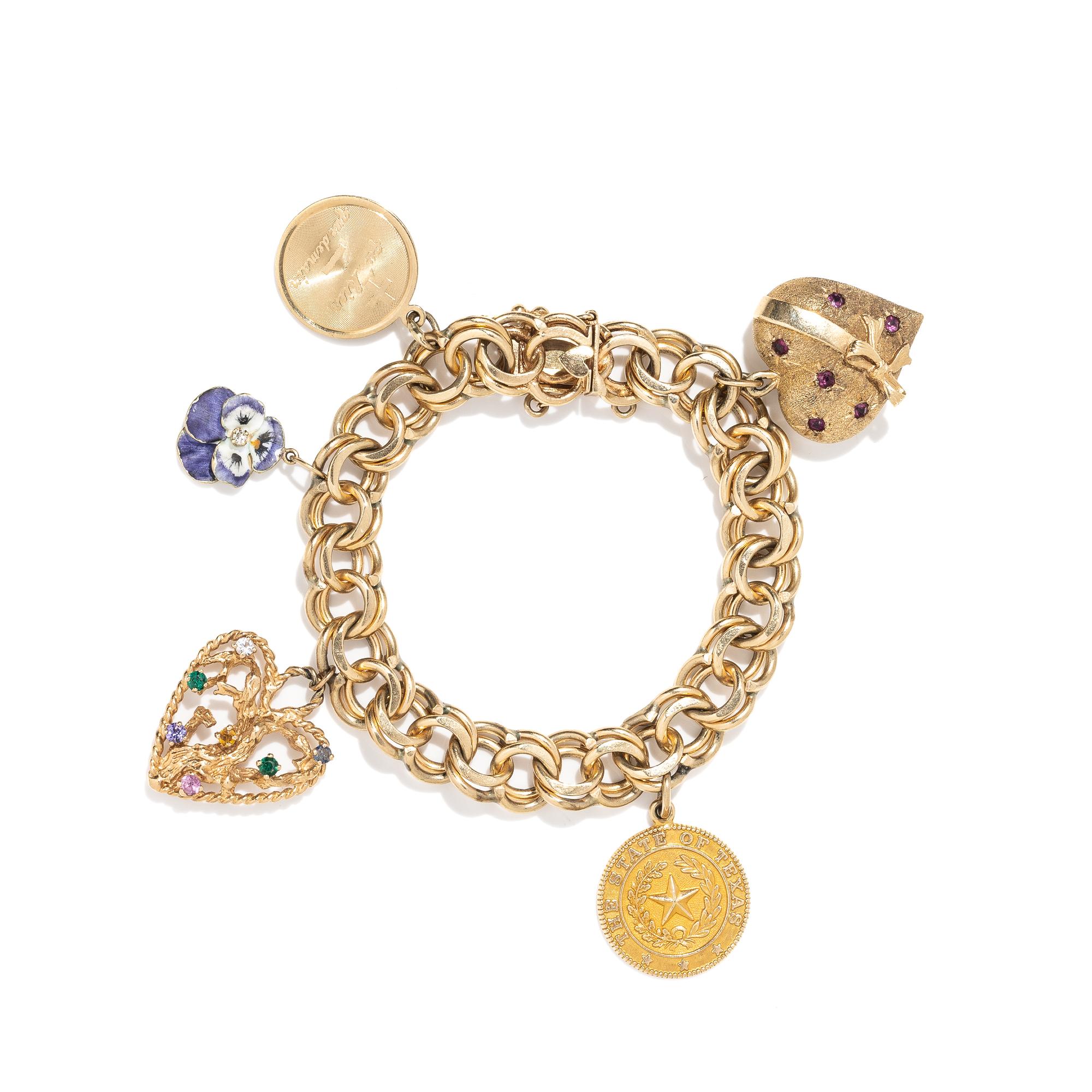 YELLOW GOLD AND MULTIGEM CHARM BRACELET
