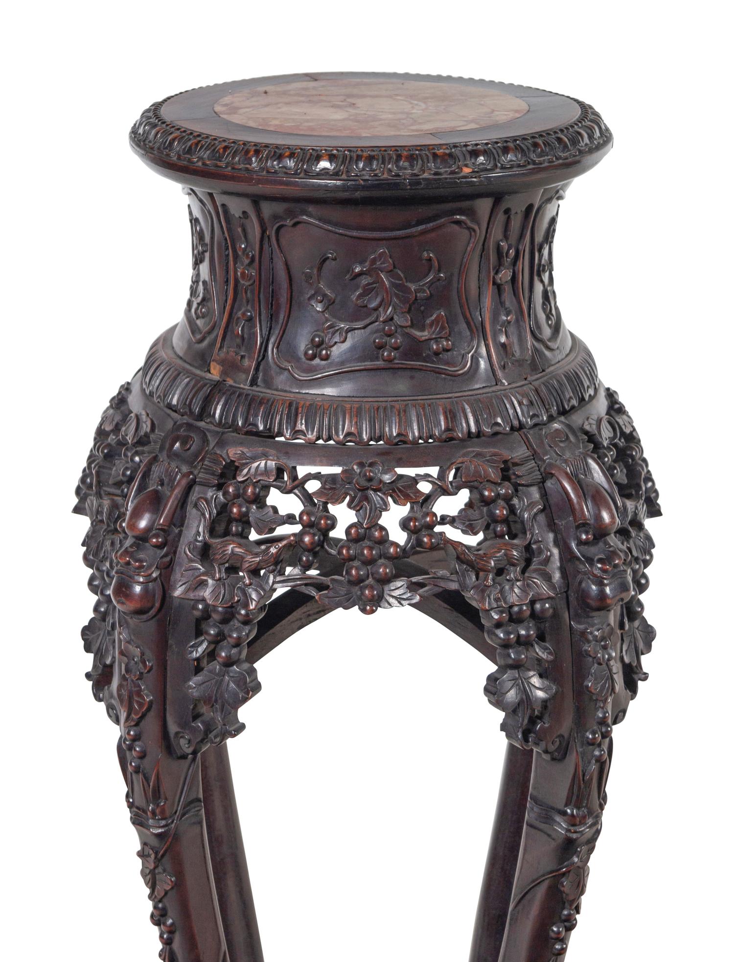 A Chinese Export Carved Hardwood Stand, Huaji