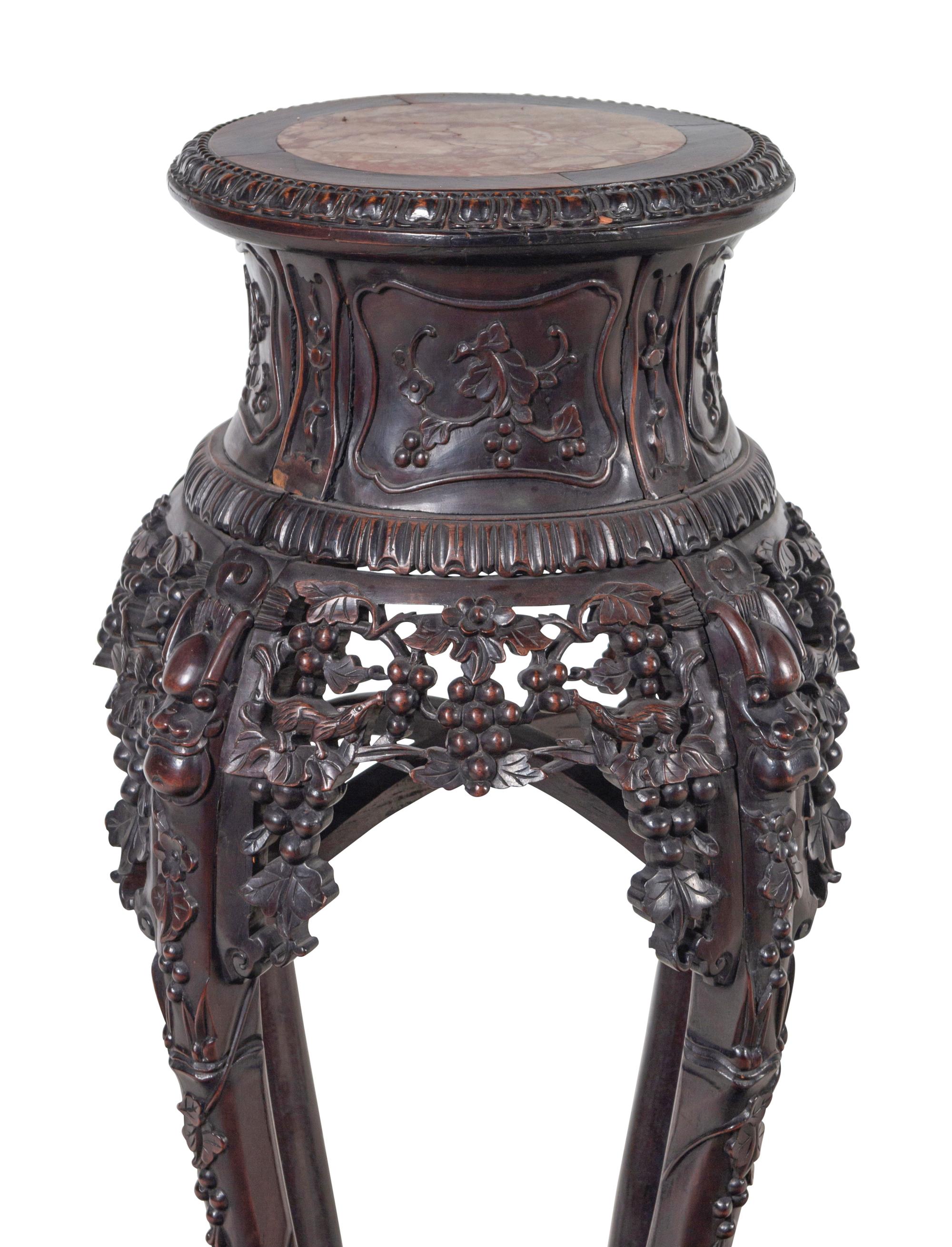 A Chinese Export Carved Hardwood Stand, Huaji