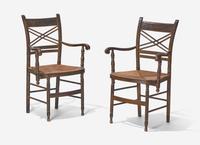A Pair of Classical Grain Painted Rush Seat Armchairs