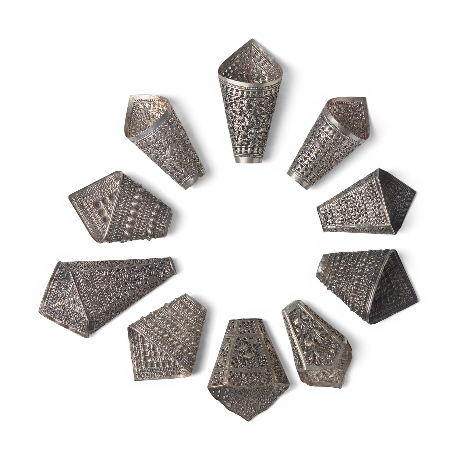 10 Southeast Asian Silver Metal Leaf Holders