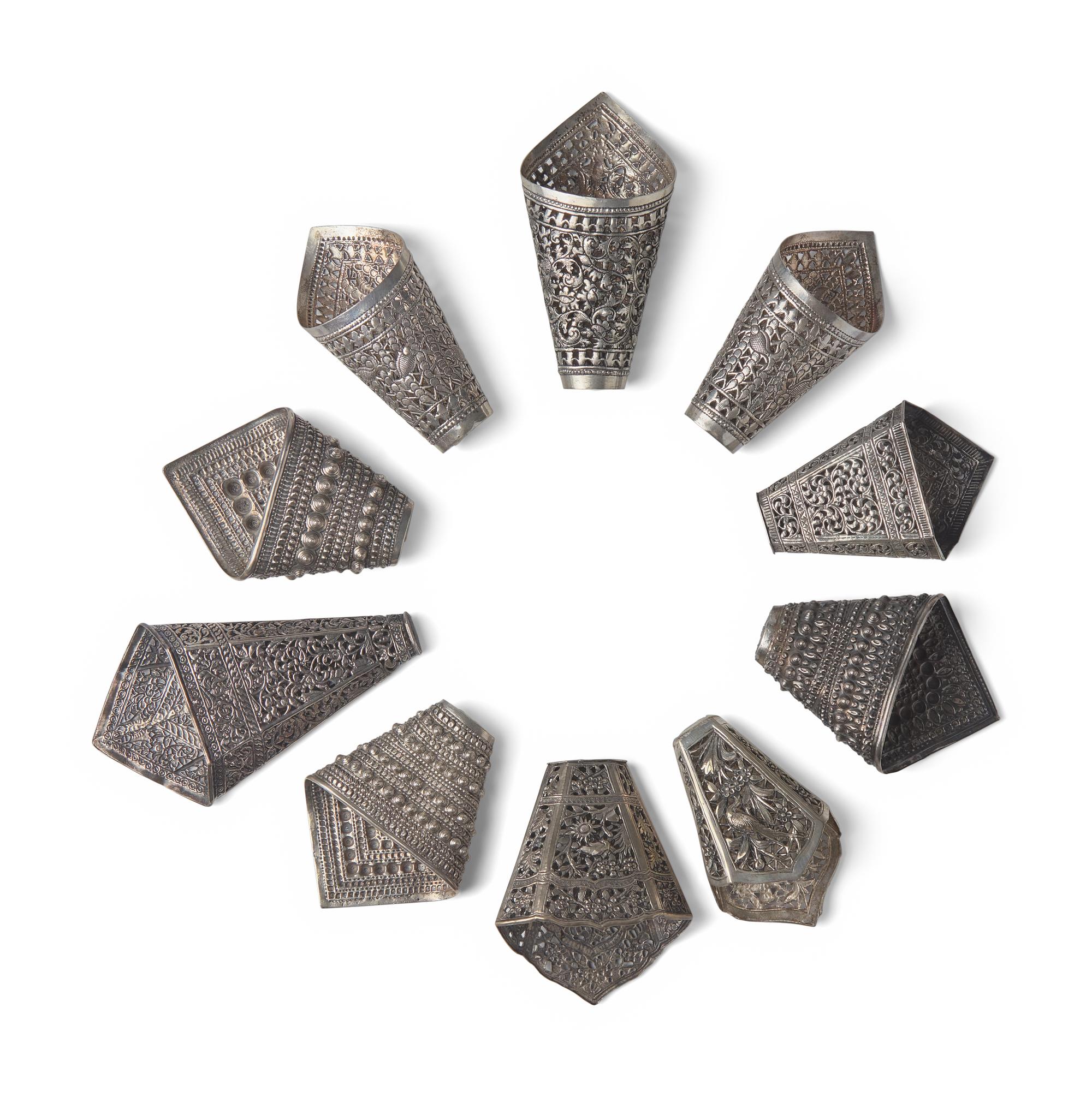 10 Southeast Asian Silver Metal Leaf Holders