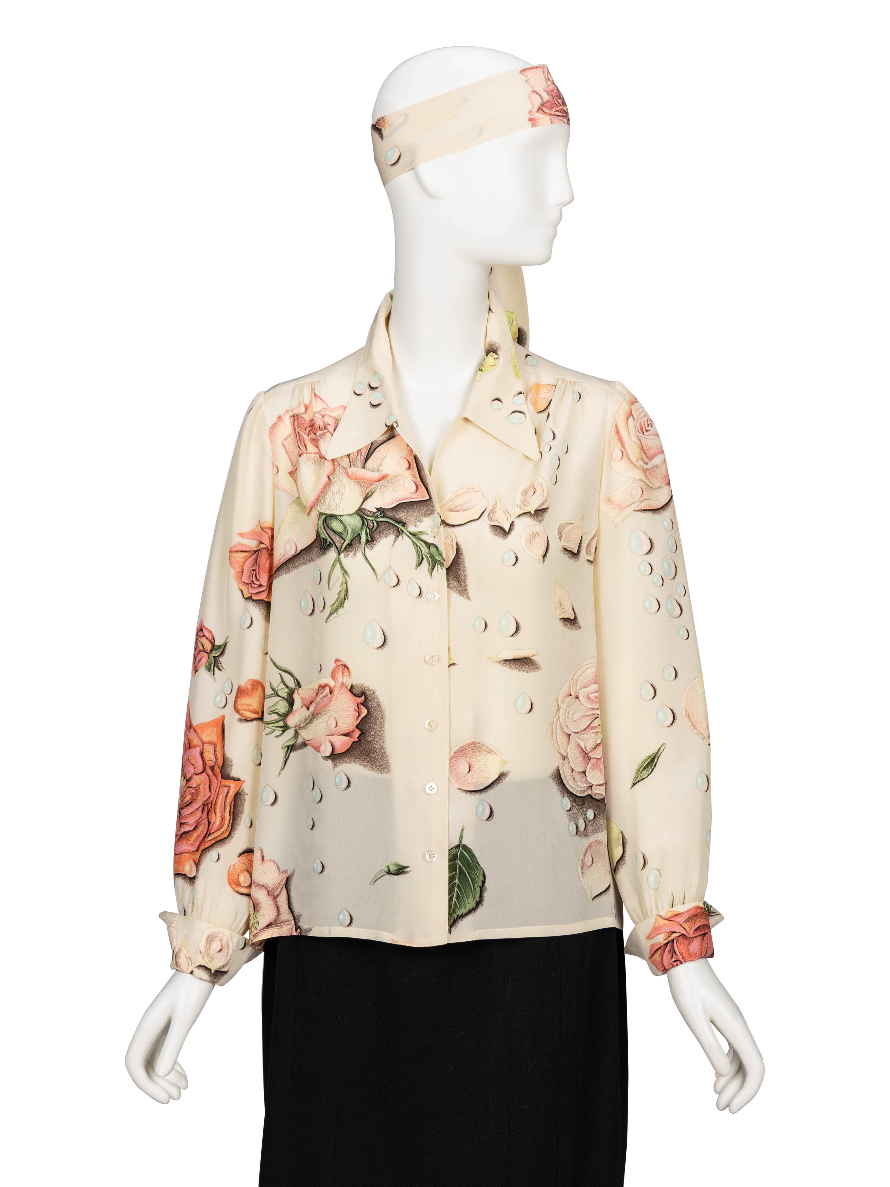 Hermès, Rose-Print Silk Blouse & Scarf - Worn with Andy Warhol