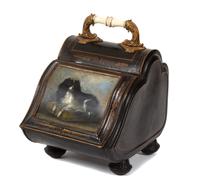 An English Painted Coal Bucket Height 18 x diameter 17 x width 12 inches.