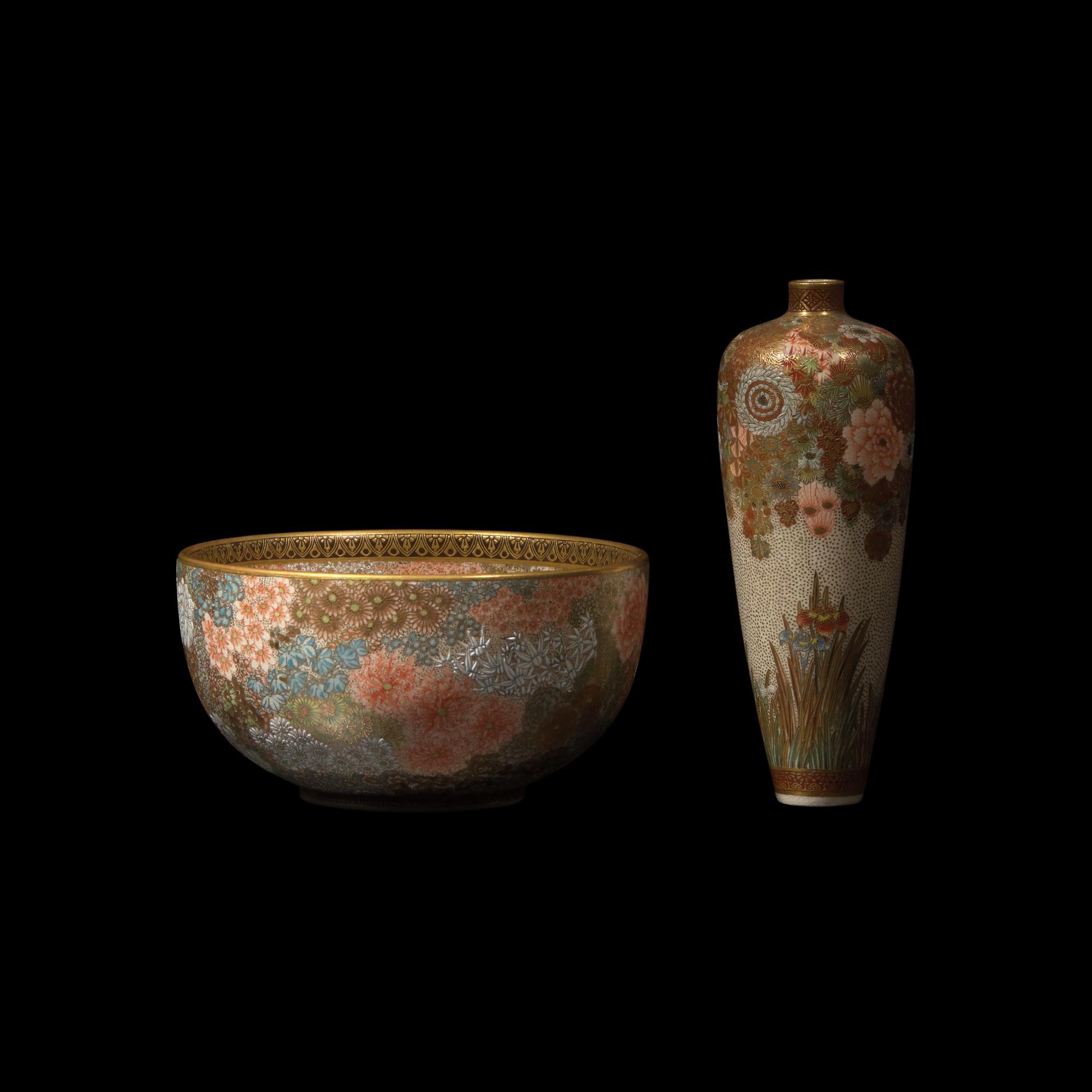 A Japanese Satsuma-Type Small Cabinet Vase and a Bowl, Seikozan, Meiji Period